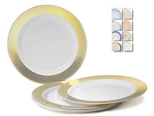 OCCASIONS FINEST PLASTIC TABLEWARE " OCCASIONS " 60 Plates Pack, Heavyweight Disposable Wedding Party Plastic Plates (6.25'' Dessert/Bread Plate, Diamond White & Gold)