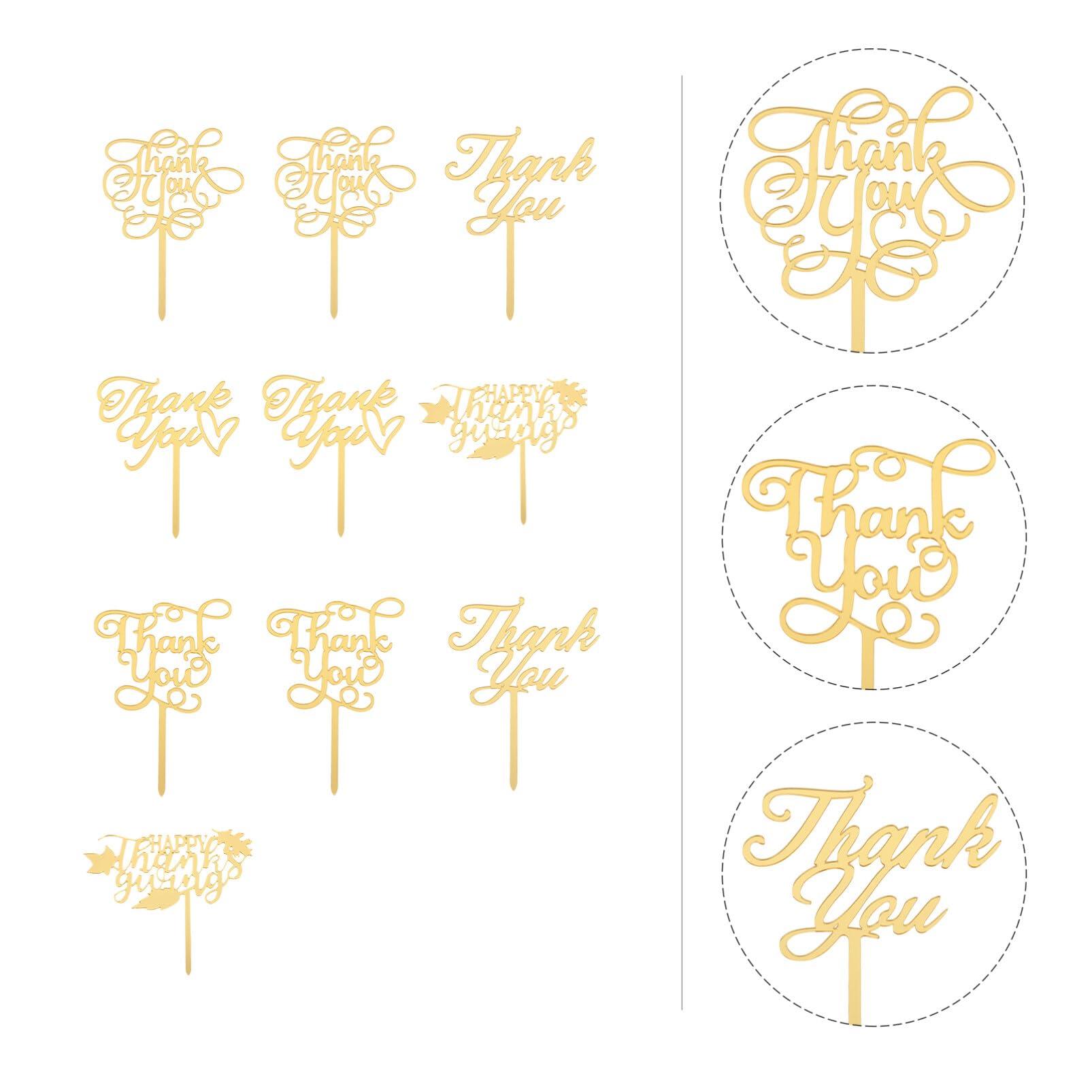 Amosfun 10Pcs Thank You Cake Toppers Thanksgiving Cupcake Topper Food Sticks Dessert Cake Decorations for Wedding Party Supplies (mix style)