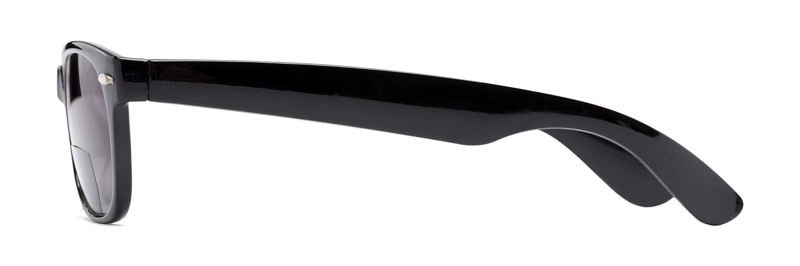 Readers Readers.com Reading Sunglasses: The Joliet Bifocal Reading Sunglasses Plastic Retro Square Style for Men and Women - Black with Smoke, 1.50