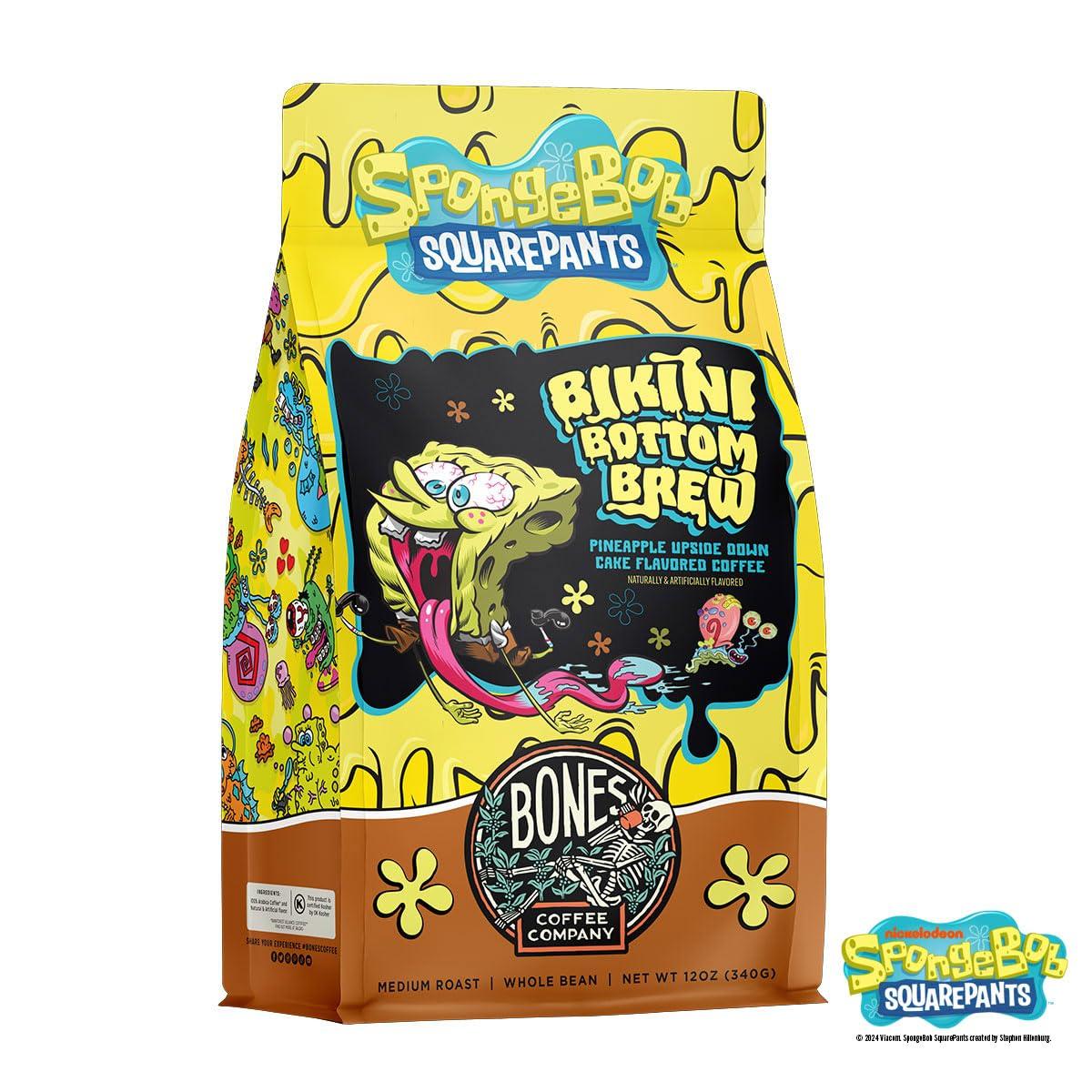 Bones Coffee Company Bones Coffee Company Spongebob Bikini Bottom Brew Flavored Coffee Beans, Whole Bean Coffee Medium Roast Low Acid, Chocolate Souffle Flavor (12 oz)