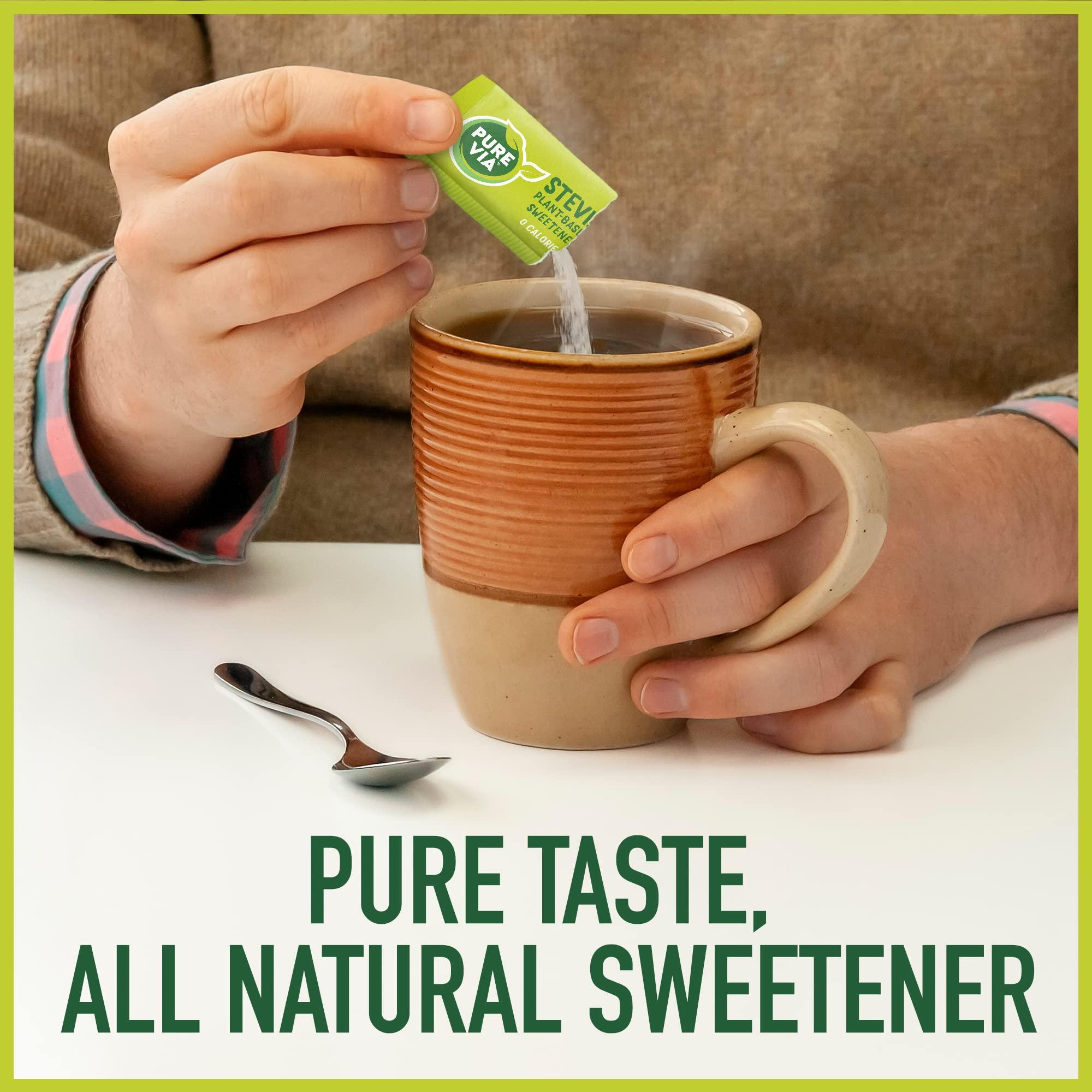 Pure Via PURE VIA Stevia Sweetener Packets, Sugar Substitute, Natural Sweetener, No Erythritol, Zero Calorie Natural Sweetener Packets, 40 Count (Pack of 12)