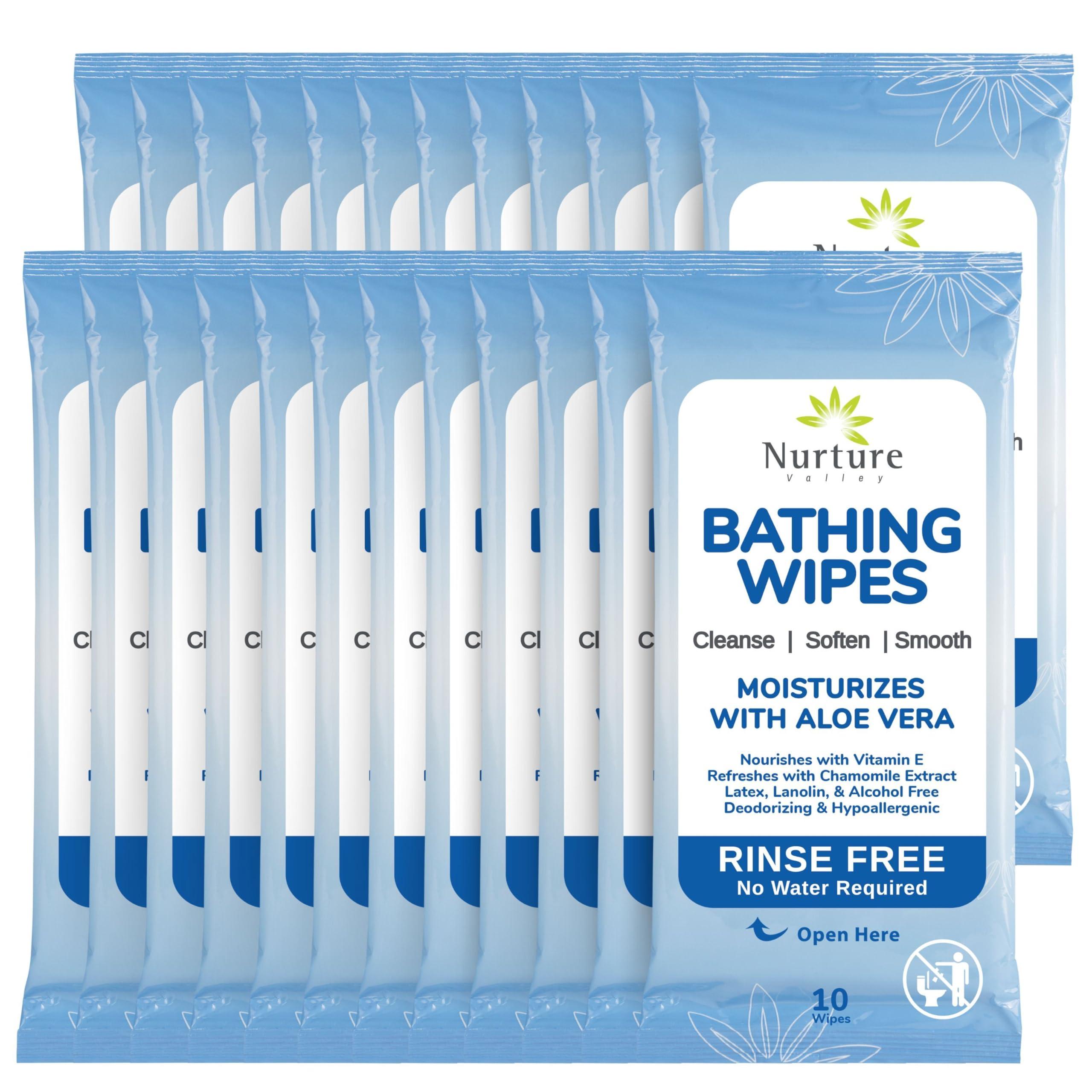 Nurture Valley Nurture Rinse Free Bathing Wipes for Adults w/Aloe | Waterless Cleansing for Sensitive Skin | Disposable Adult Body Bath Wet Wipe for Disabled, Bedridden | 192 Wipes