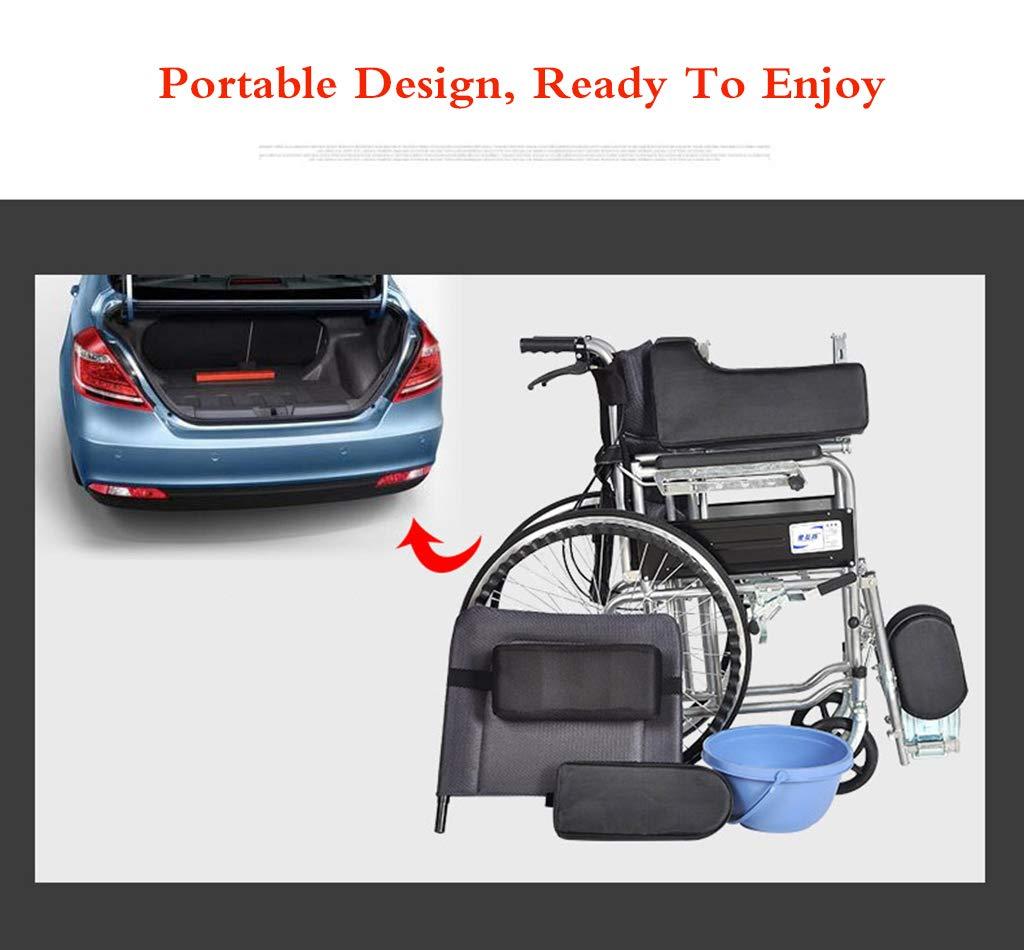 Mustbe Strong Lightweight Folding Aluminum Alloy Medical Wheelchair with Toilet Seat Multifunctional Trolley Adjustable backrest and Lifting Legs to Rest