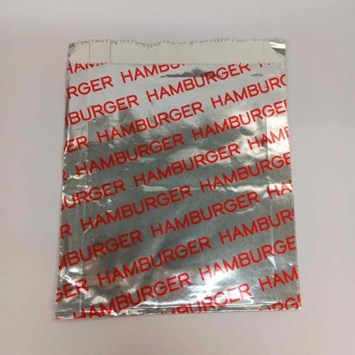 Oasis Supply Large Foil Hamburger/Sandwich Bags - Grease Resistant, Keeps them Hot -Words in Red say - "Hamburger" 100 Count