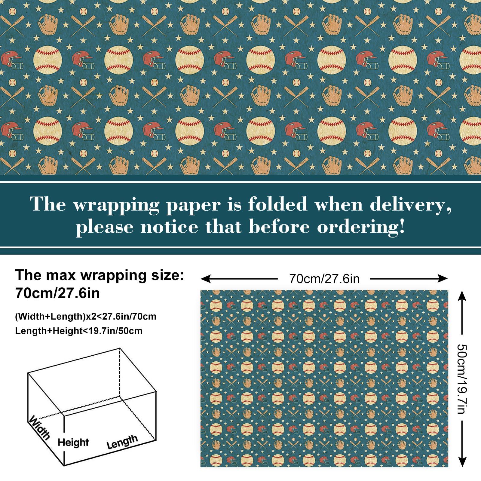 Generic Generic AnyDesign 12 Sheets Baseball Wrapping Paper -Not Roll- Red Blue Gift Wrap Paper Vintage Art Kraft Paper Folded Flat for DIY Crafts Birthday Baby Shower Party Favors Supplies, 19.7 x 27.6 Inch