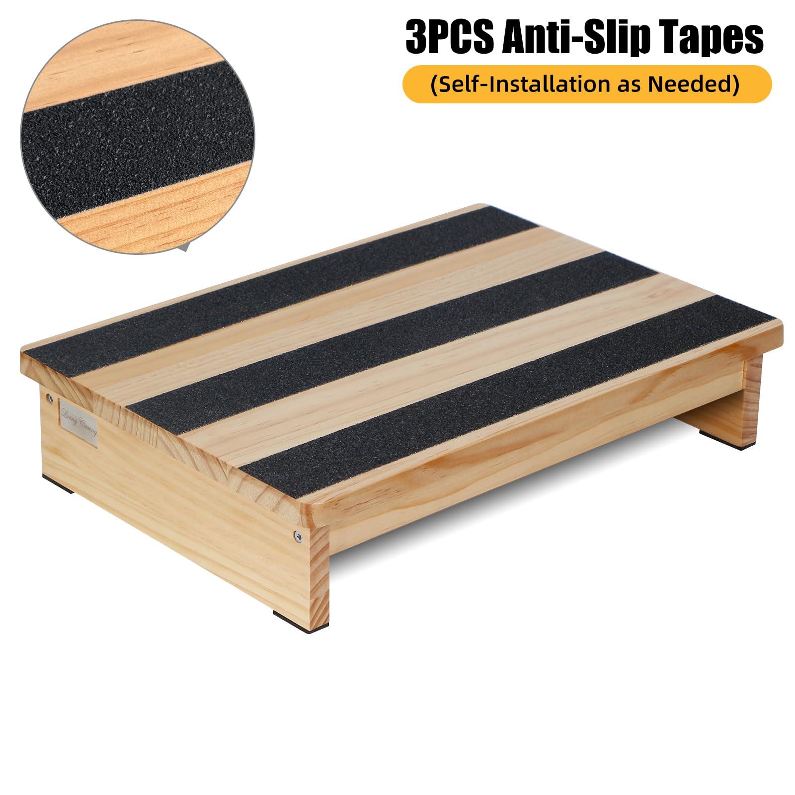 LivingCaring Half Steps for Seniors 3.5\" Wooden Step Stool for Seniors with Non-Slip Rubber Feet, Sturdy Step Stool for Stairs, Solid Pinewood Platform Step for Indoor Use