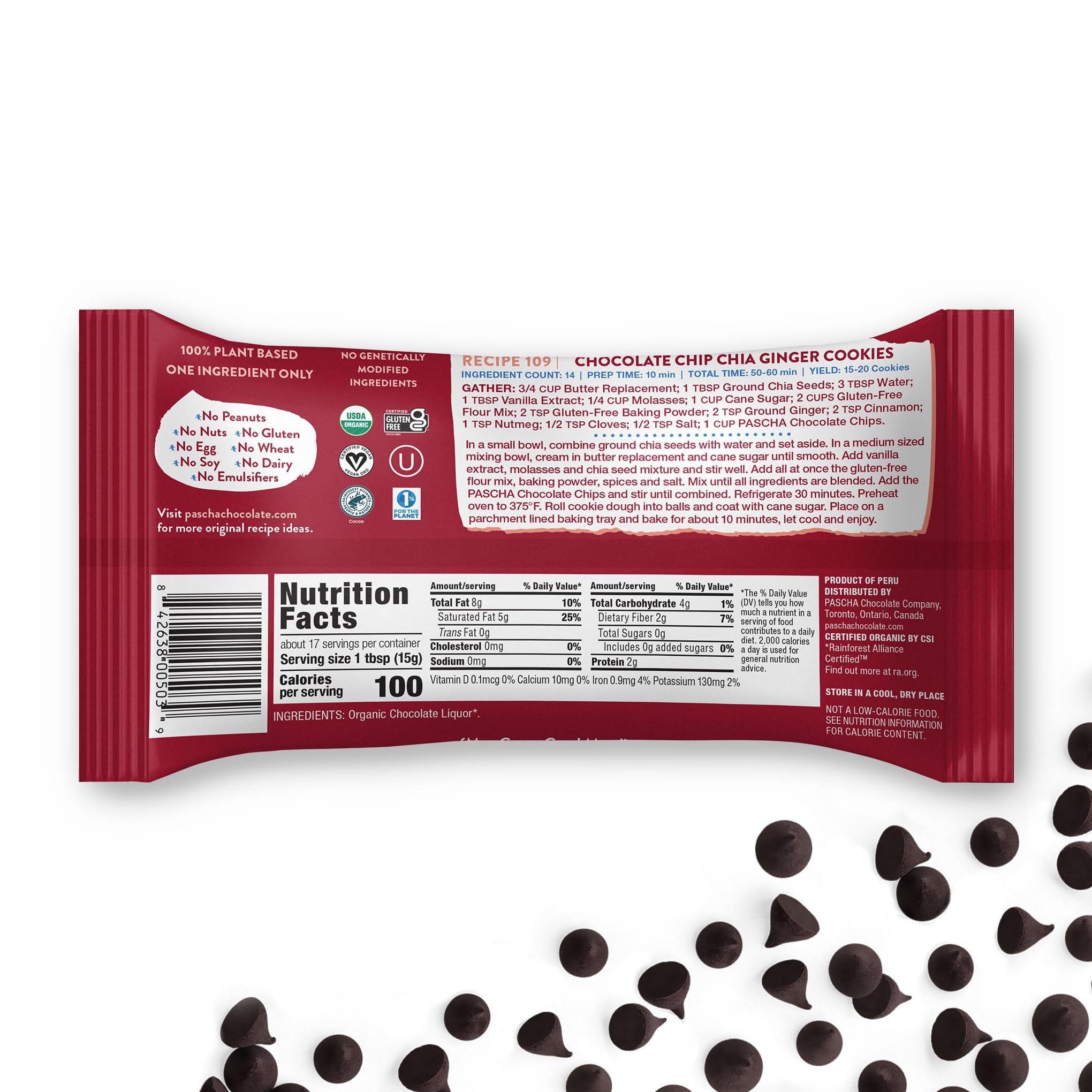 Pascha Pascha, Organic Chocolate Chips 100% Cacao Unsweetened, 8.8 Ounce