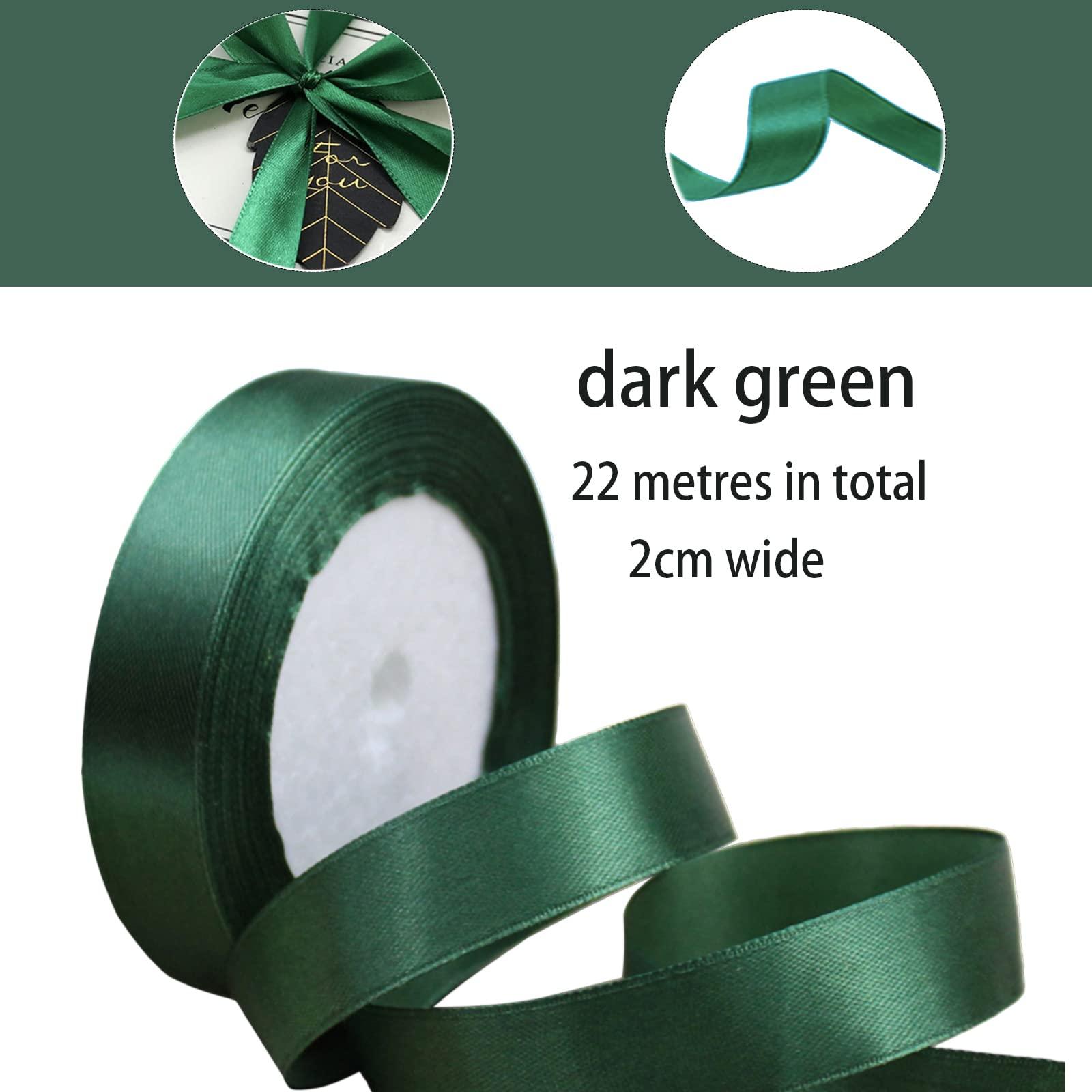 POPOYU Dark Green Satin Ribbon for Gift Wrapping 3/4 inch,25 Yards Continuous Ribbons Roll,Christmas Gift Ribbon Thick Solid Color Fabric Ribbon for Crafts,Wedding Car,Hair Bow Making,Wreath,Bouquet
