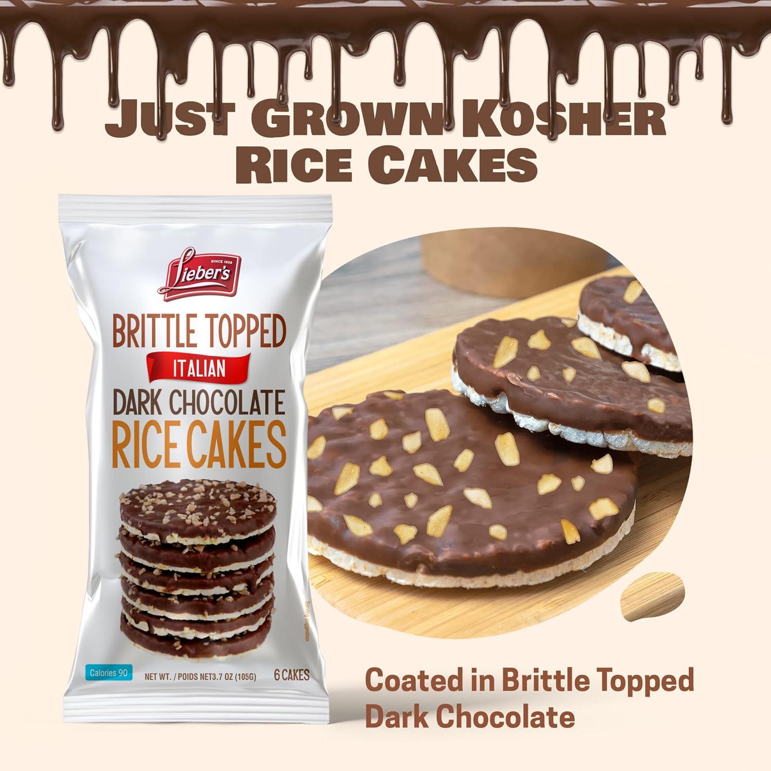 LIEBERS LIEBERS Thin Chocolate Rice Cakes, Kosher Certified Dairy and Dairy Free Options, Gluten Free Snack (Brittle Topped Dark Chocolate)