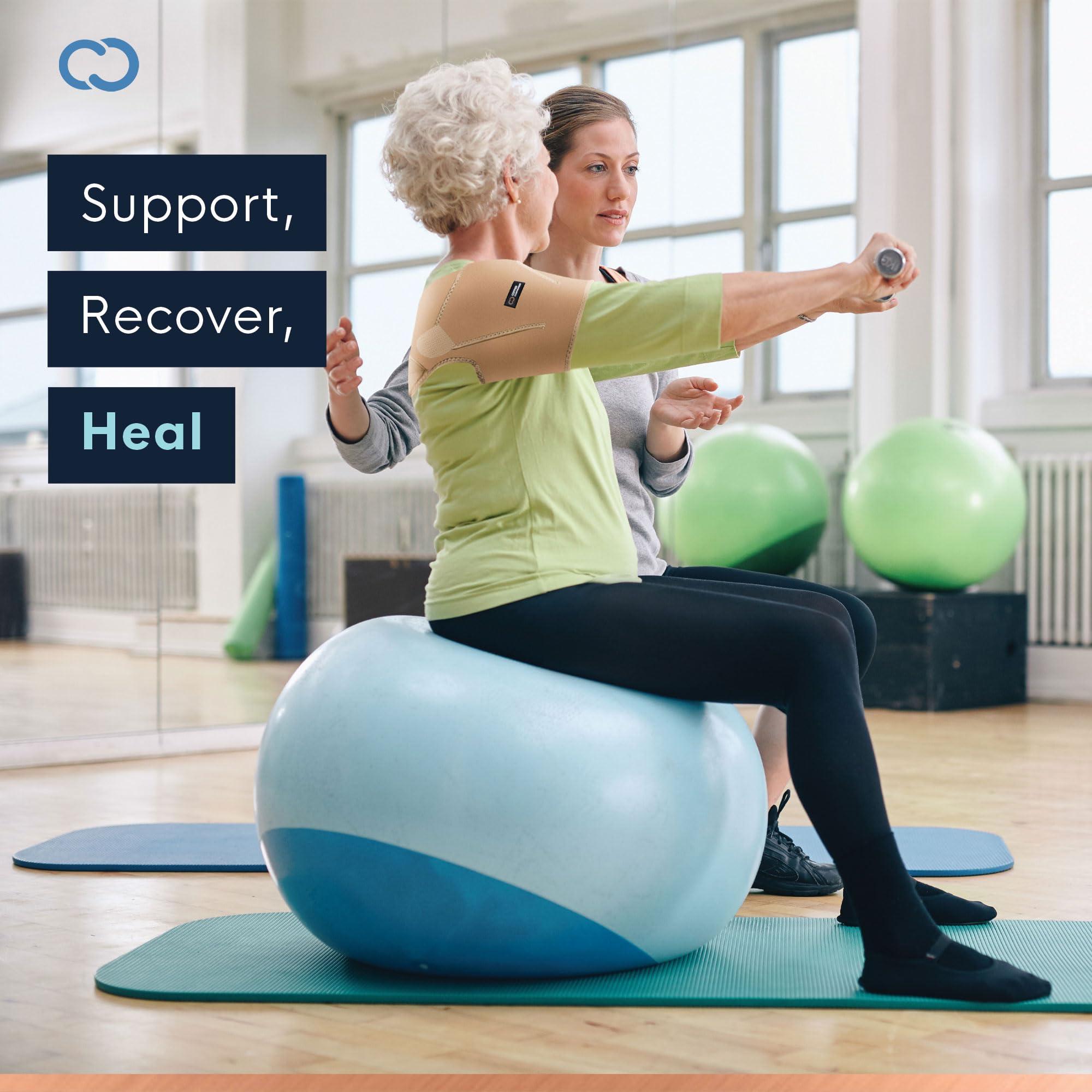 Copper Compression Copper Compression Recovery Shoulder Brace - Immobilizer for Torn Rotator Cuff, AC Joint Pain Relief, Dislocation, Arm Stability, Injuries, Tears - Adjustable Fits Men, Women - Tan - L/XL