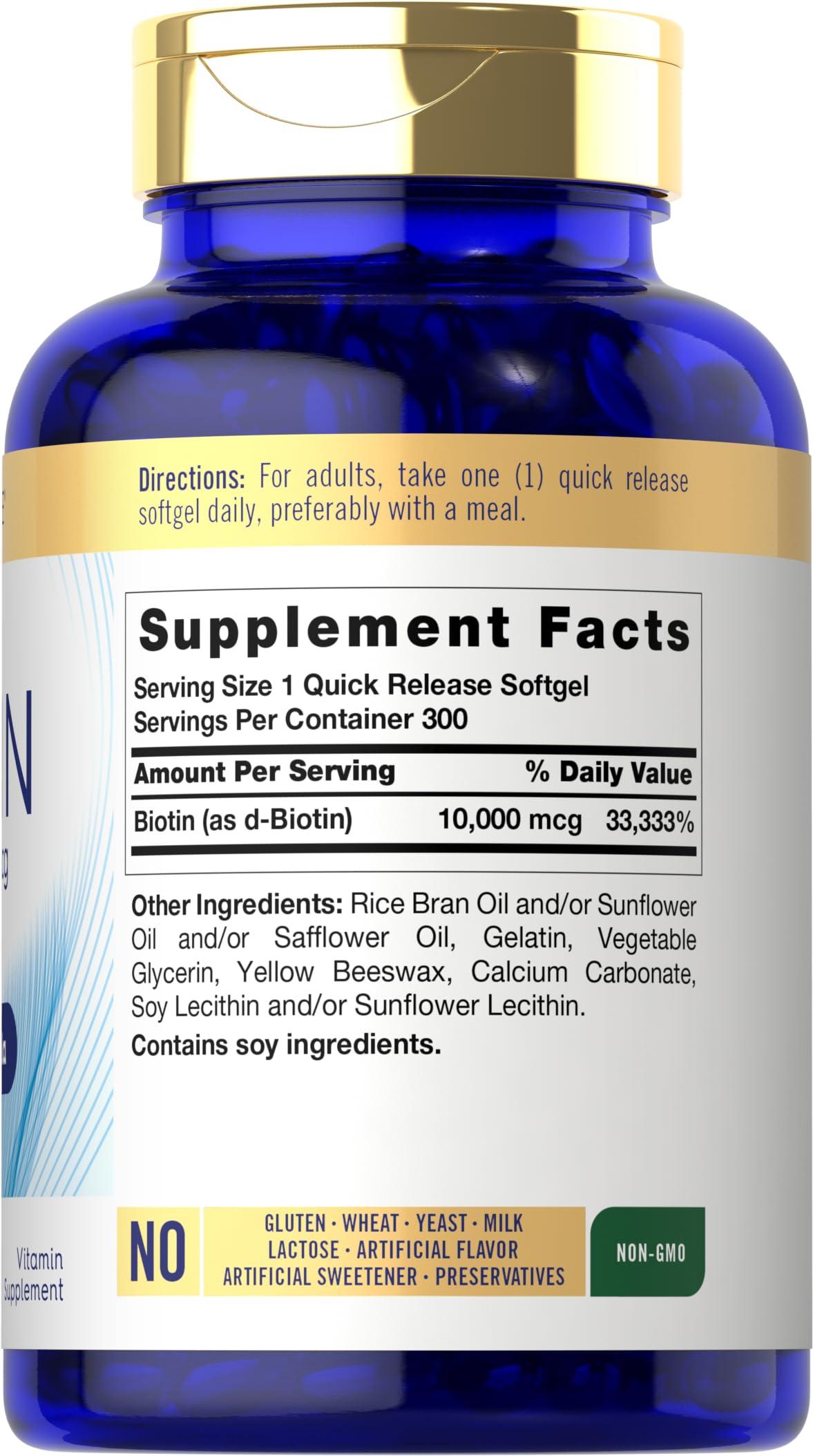 Carlyle Carlyle Biotin 10000mcg | 300 Softgels | Max Strength | Non-GMO, Gluten Free Supplement