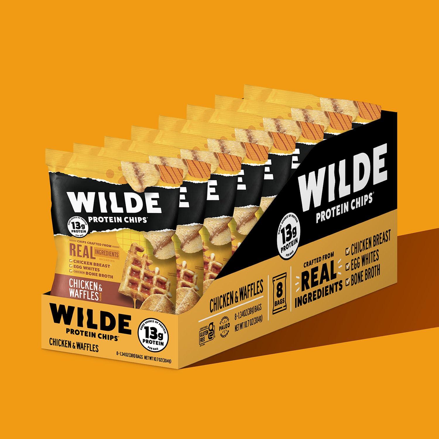 Wilde Chips WILDE Chicken & Waffles Protein Chips, Thin and Crispy, High Protein, Keto, Made with Real Ingredients, 1.34oz Bags (Pack of 8)