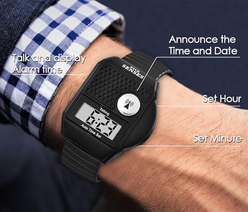 FIVE SENSES FIVE SENSES - English Atomic Talking Watch, Easy to use for Seniors Blind Men Women, Loud Talking Watch with Sound for Vision Impaired, Elderly Women, Blind People Products 1095 (Black)