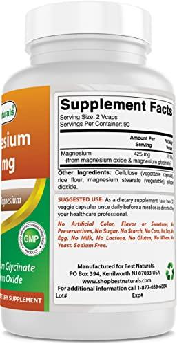 Best Naturals Best Naturals Magnesium 425 mg 180 Veggie Capsules - High Absorption Magnesium Glycinate & Magnesium Oxide Chelated, Non-GMO, Gluten Free Muscle Relax (180 Count (Pack of 3))