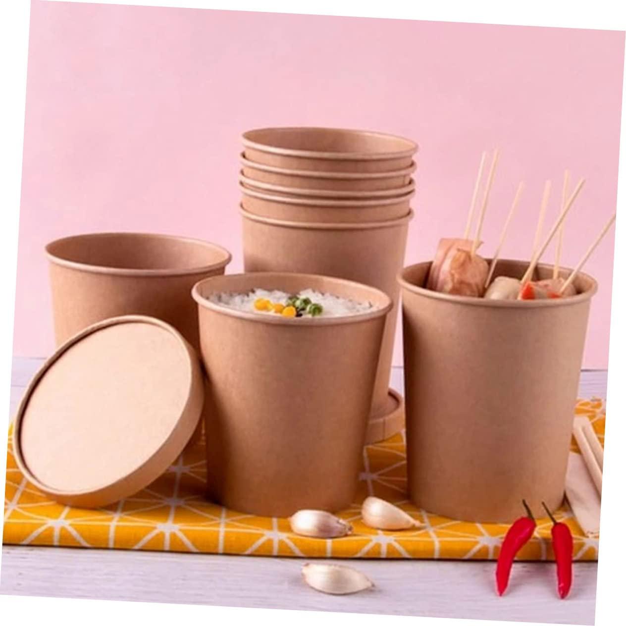 Hemoton Hemoton 25 Pack 32 oz Kraft Paper Cups with Lids- Disposable Soup Containers with Lids Ice Cream Cups with Lids- Microwavable and Freezer (25Cups& 25 Lids)