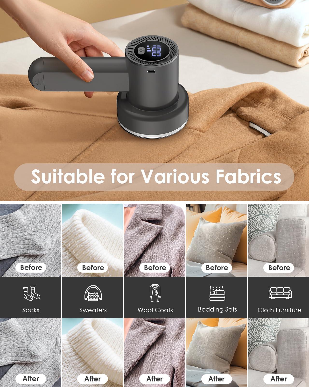 HOMEASY Fabric Shaver Fuzz Remover Rechargeable, HOMEASY Electric Lint Remover Shaver with 3 Blades & LED Digital Display, Sweater Couch Fabric Pill Shaver for Sweater, Couch, Furniture (Dark Gray)