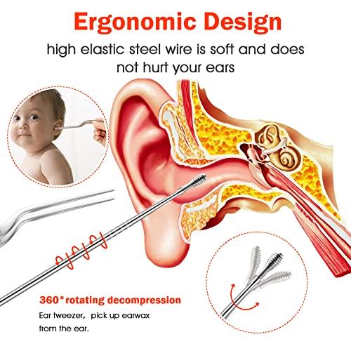 Ear Pick -01 Ear Pick Ear Wax Removal Kit, Ear Cleansing Set, Earwax Remover Tool, Ear Curette Ear Wax Remover Tools with a Cleaning Brush and Storage Box, Medical Grade, for Ear Adult and Kid, Silver, 10 Pcs