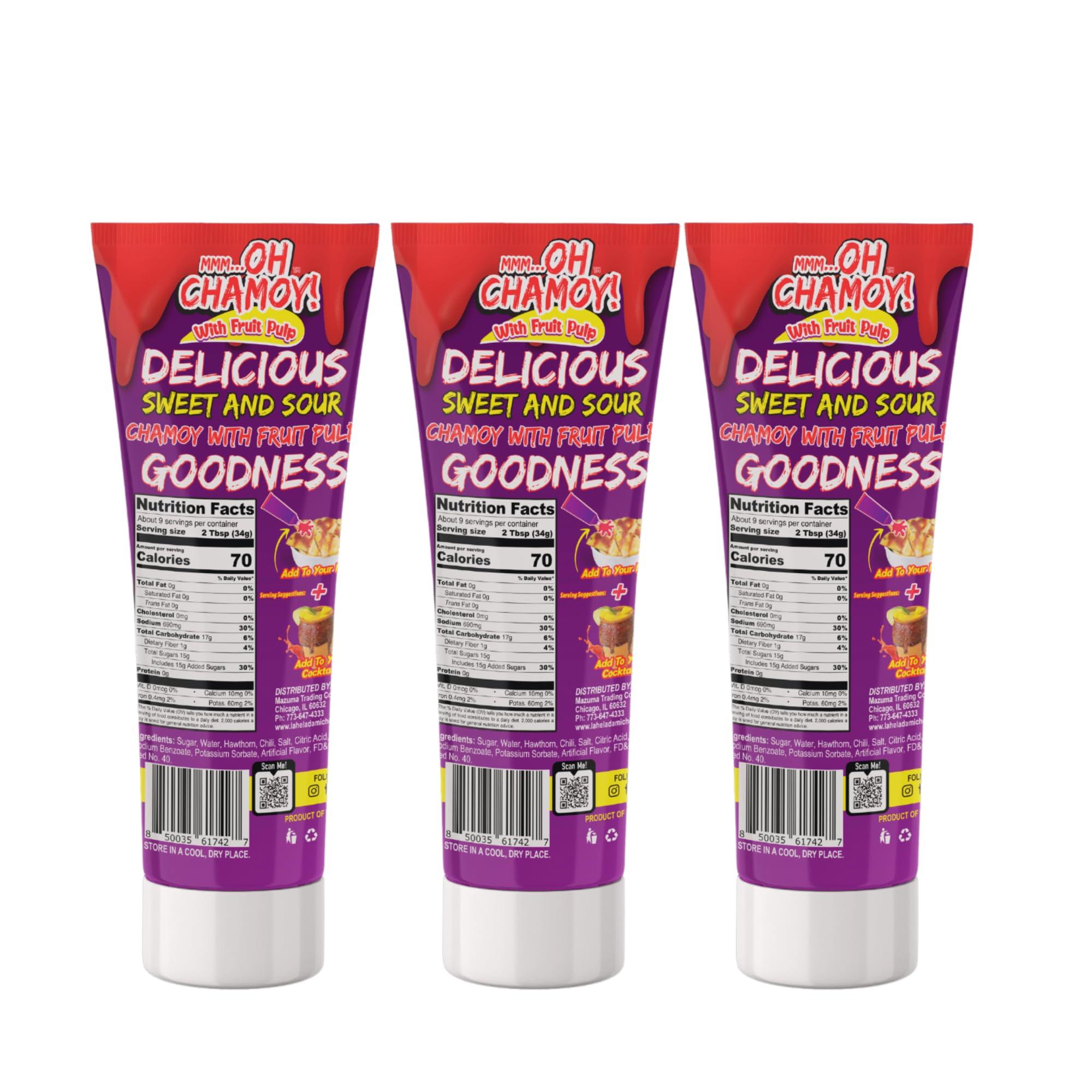 La Helada Micheladas La Helada Oh Chamoy! - 3 Pack - Chamoy Sauce with Fruit Pulp - Sweet & Spicy Mexican Condiment - Squeeze Tube - Chamoy for Fruits and Snacks