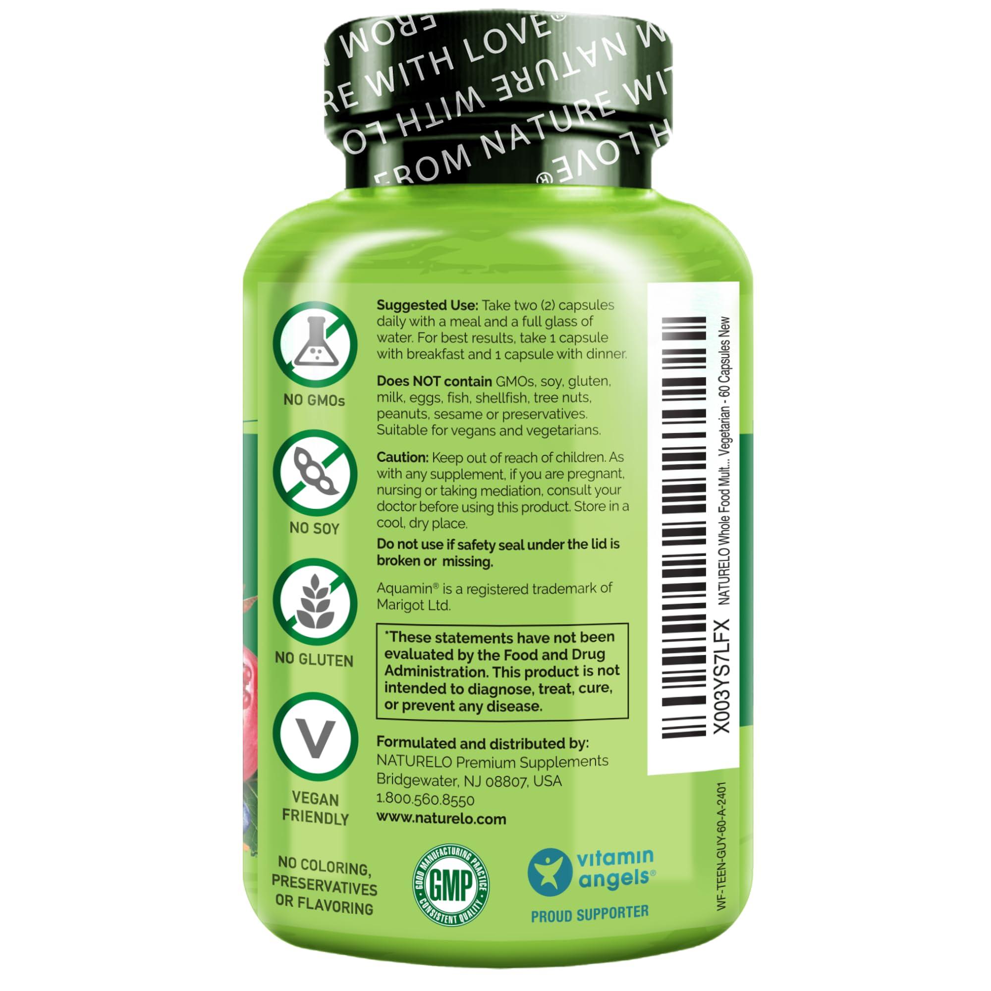 NATURELO NATURELO Whole Food Multivitamin for Teenage Boys - Vitamins and Minerals Supplement for Active Kids - with Plant Extracts - Non-GMO - Vegan & Vegetarian - 60 Capsules