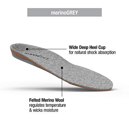 Superfeet Superfeet merinoGREY, Wool Comfort and Warmth Maximum Support Winter Shoe Insoles, Unisex, Grey, Medium/D: 8.5-10 Wmns/7.5-9 Mens