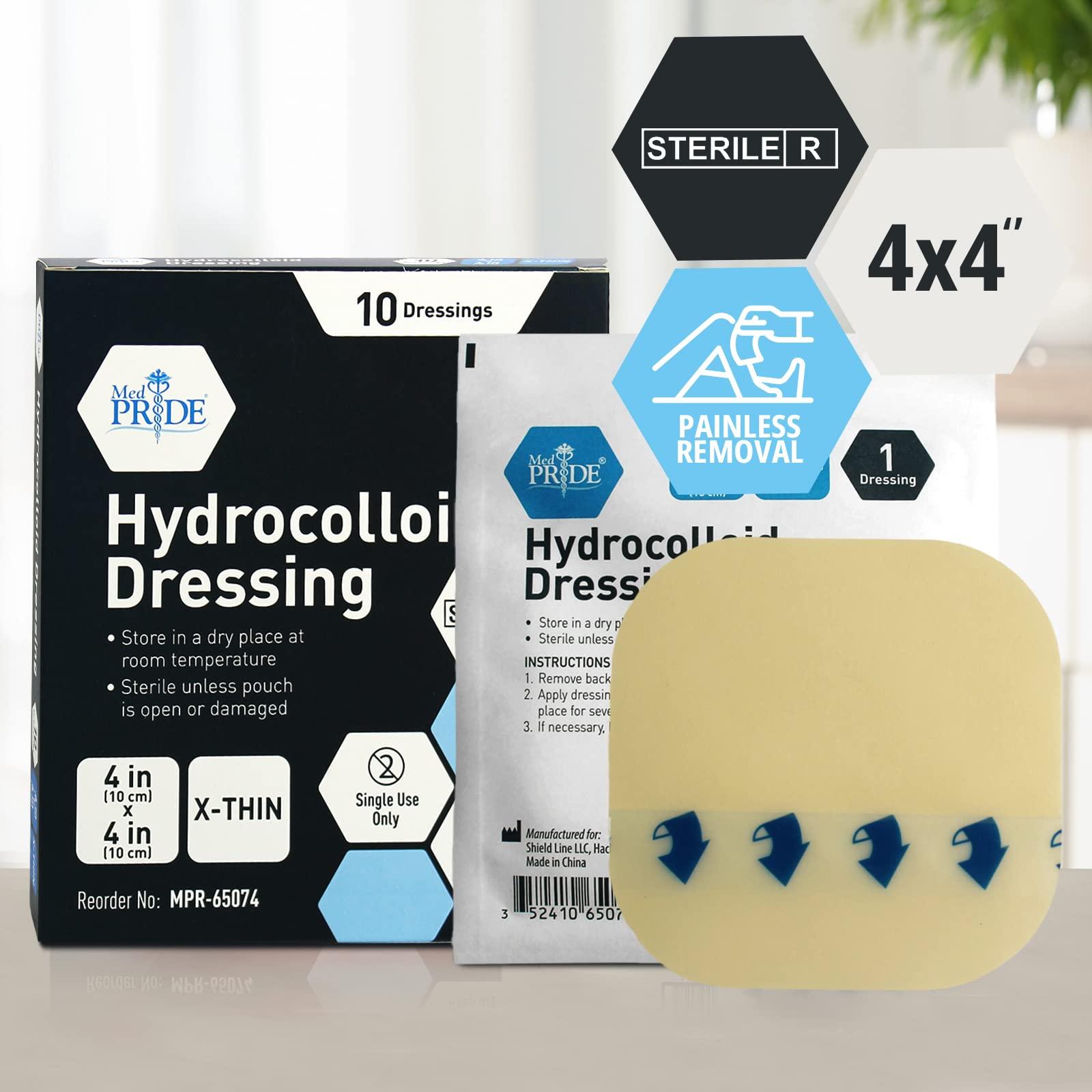 MED PRIDE MED PRIDE Hydrocolloid Dressing 4x4 Sterile Adhesive Pads, 10 Pack, Absorbent Ulcer Bandages for Wounds, Blisters, Burns, Multiple Day Use
