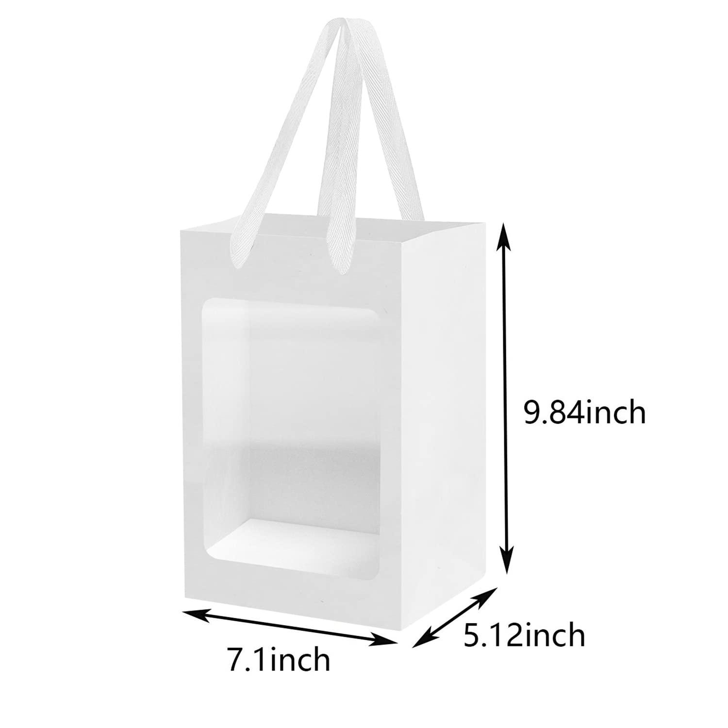 BallHull 12 Pcs White Kraft Paper Gift Bags with Transparent Window, 9.84\"x7.0\"x5.12\" Kraft Shopping Bags with Handles for Present, Festivals Party