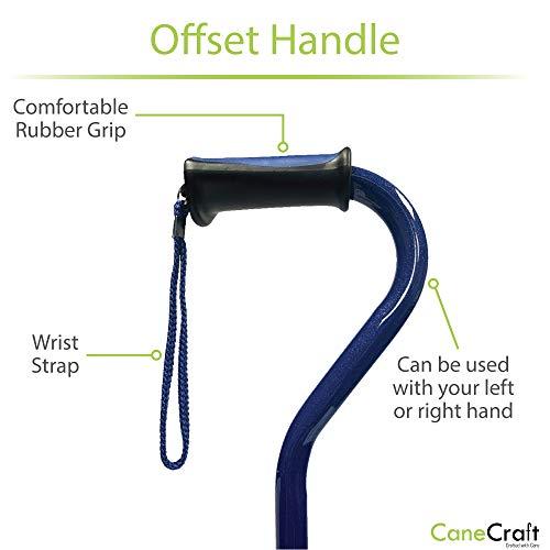 Canecraft Canecraft Offset Handle Walking Cane for Men and Women with Soft Rubber Grip, Lightweight, Height Adjustable, Attractive Colors (Dark Blue)