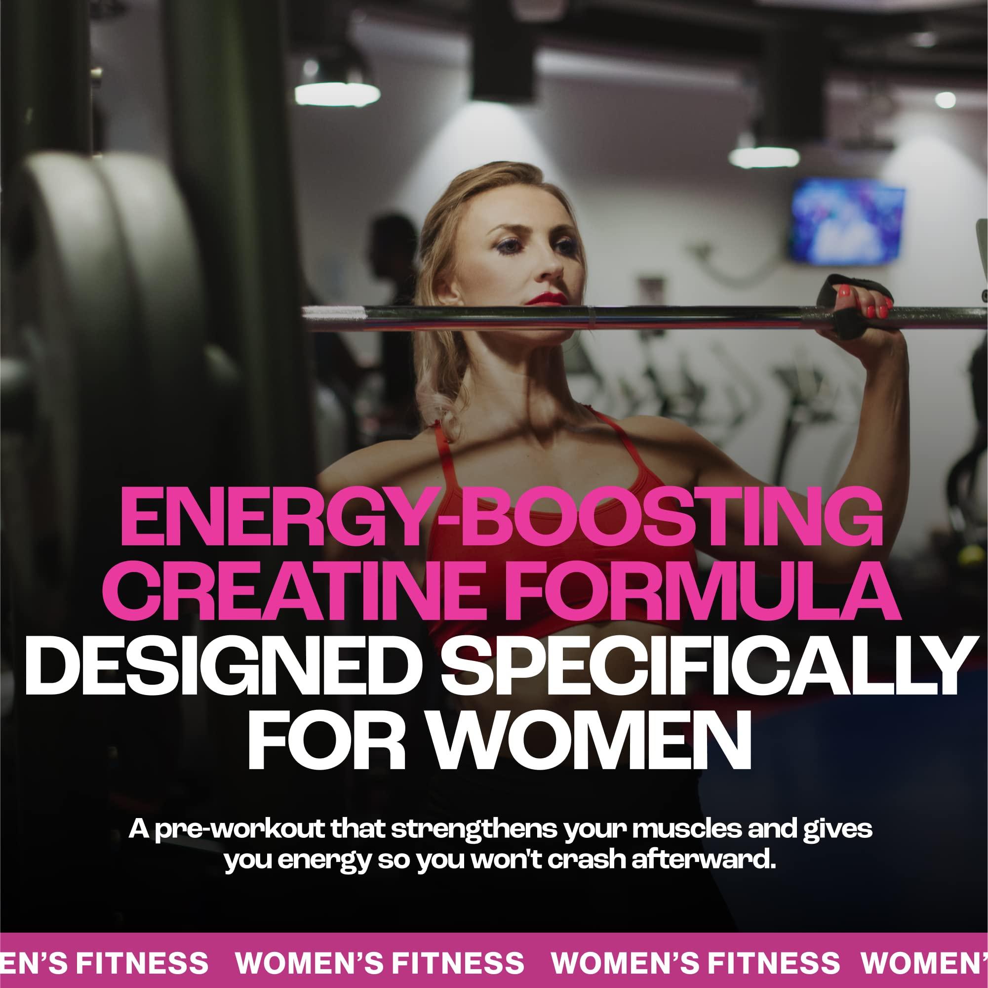 MMUSA Creatine for Women Athletes, Burn Fat, Pre-Workout, Fitness, Instant Energy, Muscle Tone, Aerobics, Endurance, Cycling, Running & Stamina. Muscle Without Bulk, Amino Acids, Vitamins. Cherry