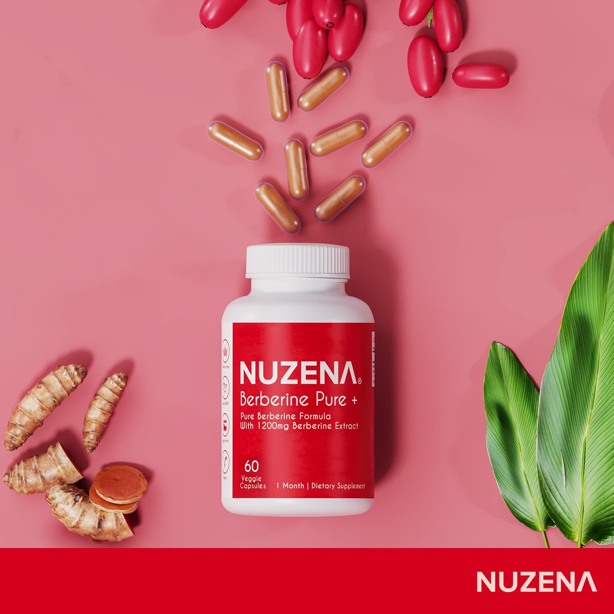 Nuzena Nuzena Berberine Pure +, 1200 mg of Organic Berberine HCL per Serving, Pack of 60 Berberine Supplement Capsules for Immune Support (30 Servings)