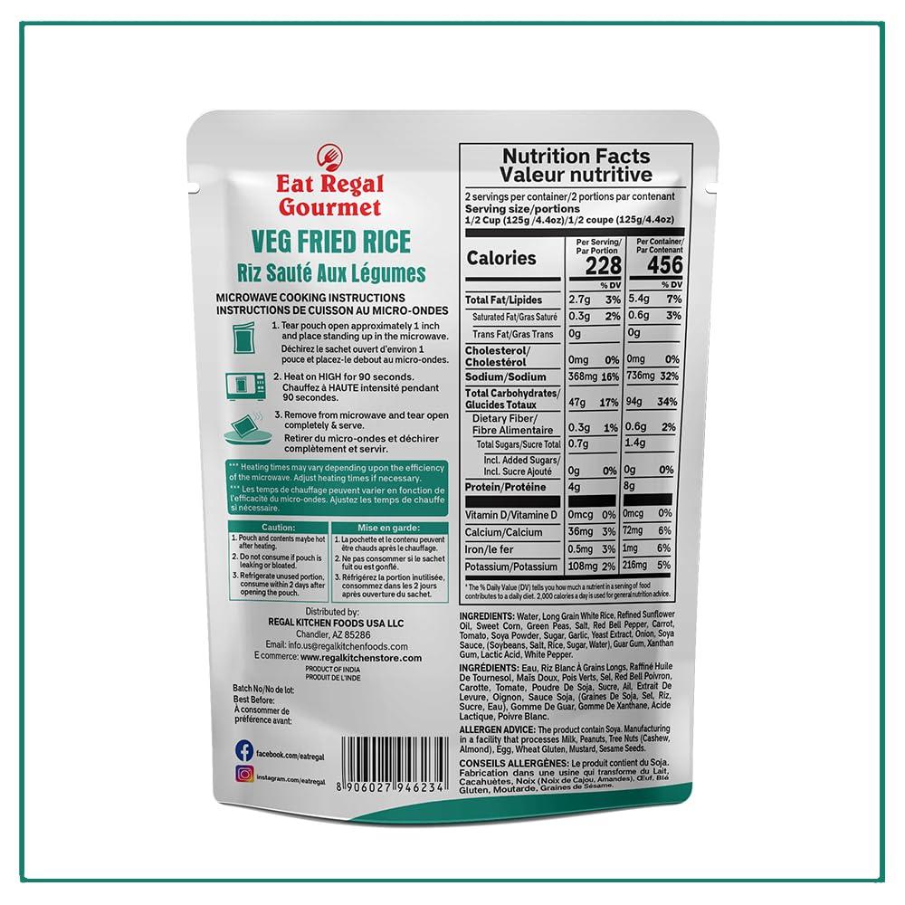 Eat Regal Eat Regal Veg Fried Rice Microwavable Rice Pack of 6, 8.8oz Instant Rice Ready in 90 Seconds - Dinner Sides | Vegetable Rice | Ready to Eat | Prepared Foods | Side Dish | Flavored Rice