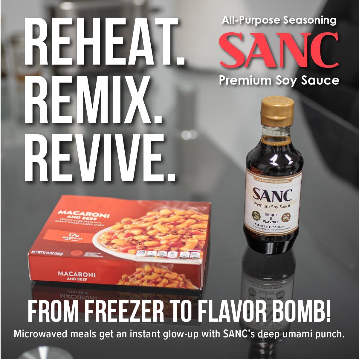 Shinangchon SANC All Purpose Korean Soy Sauce, 12.2 Fl Oz (Pack of 1) A Must-Have for Every Pantry, Low-Sodium Salt Substitute, NON-GMO Bean, No Artificial Additives, Naturally Brewed with Music Fermentation