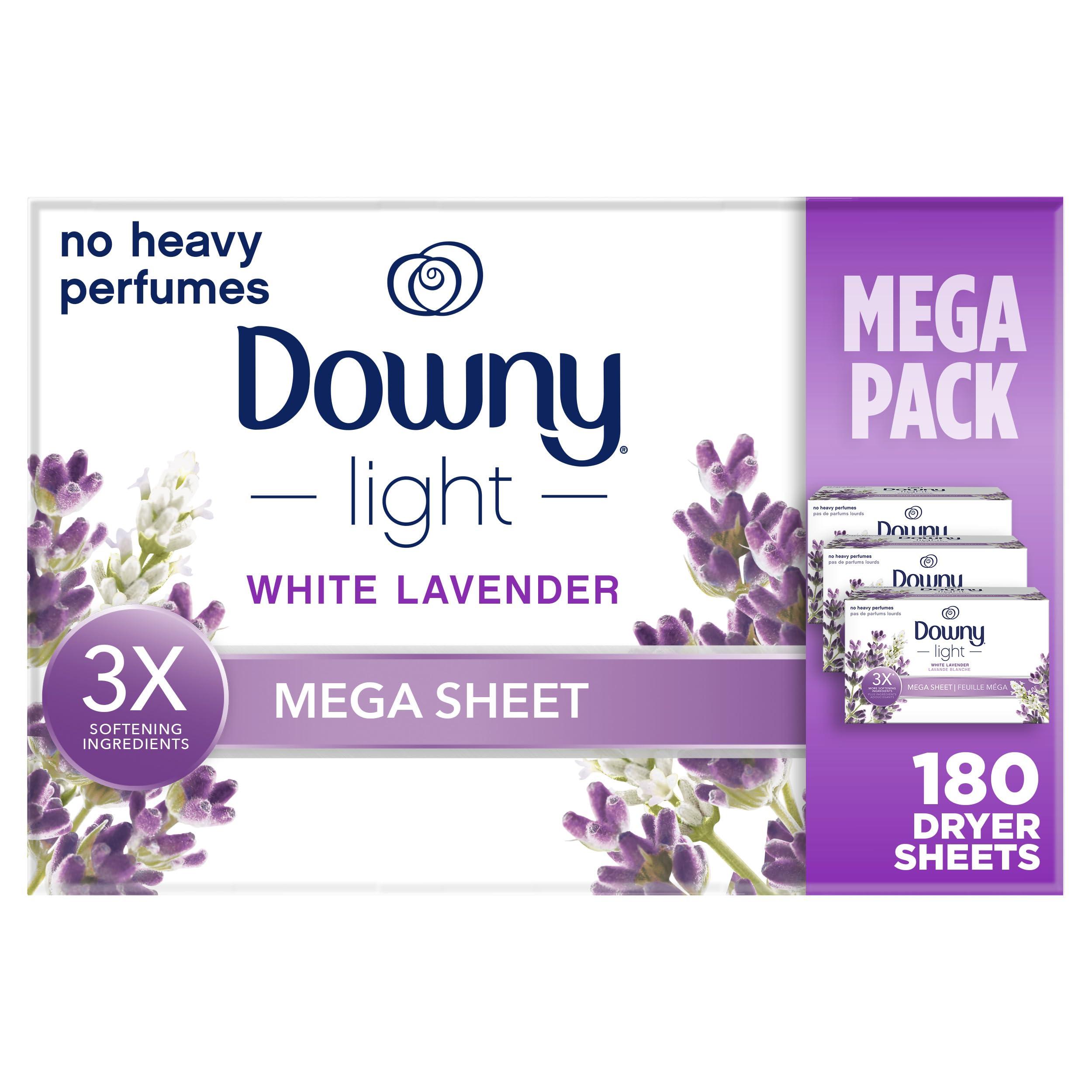 Downy Downy Light Mega Dryer Sheets, Fabric Softener Dryer Sheets, White Lavender, 180 Count