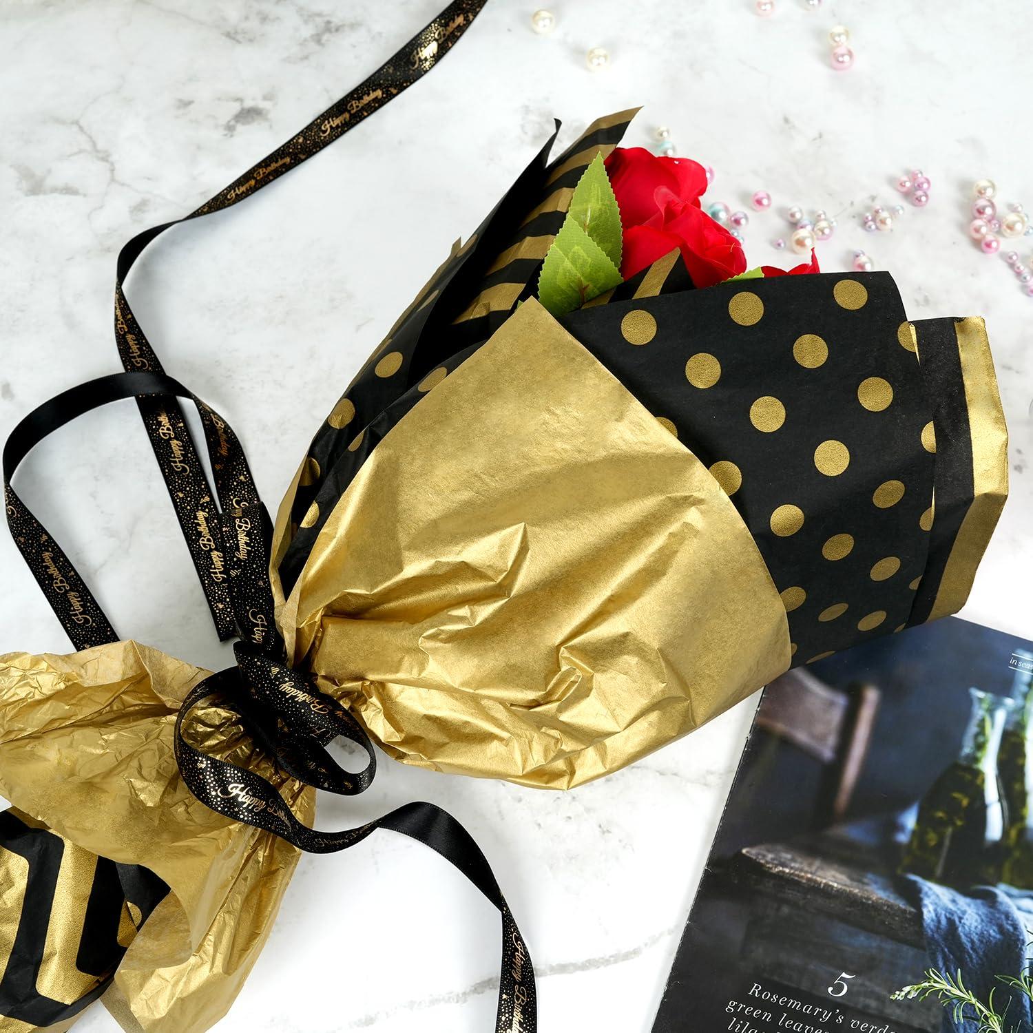 MAMUNU MAMUNU 100 Sheets Black and Gold Tissue Paper Bulk, Metallic Gift Wrapping Tissue Paper for Gift Bags Wrapping and Packaging, Black Gold Gift Wrap for Birthday Graduation Christmas, 14X20Inch