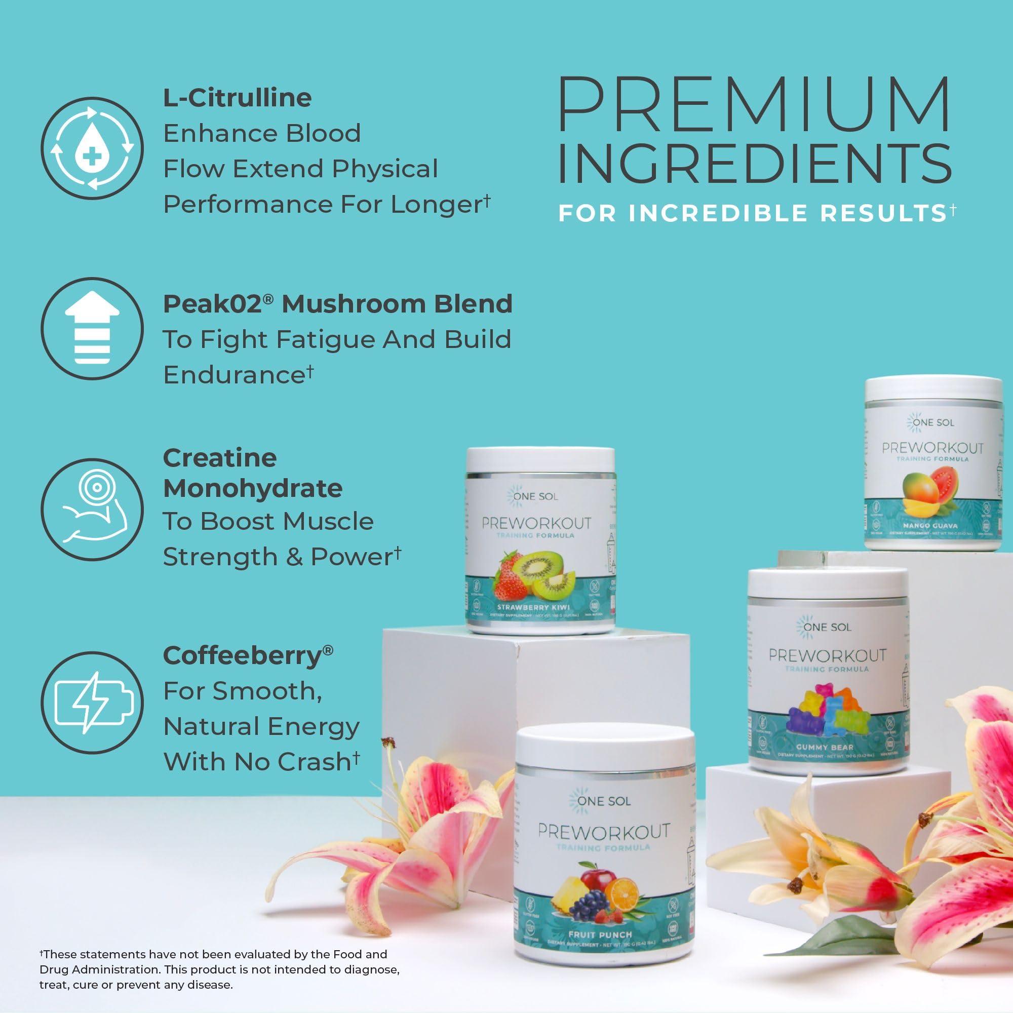 One Sol One Sol Pre-Workout for Women, Enhanced Pump & Focus, No Jitters Or Crash, Natural Ingredients, 100% Vegan, Gluten Free & Soy Free, (Gummy Bear)