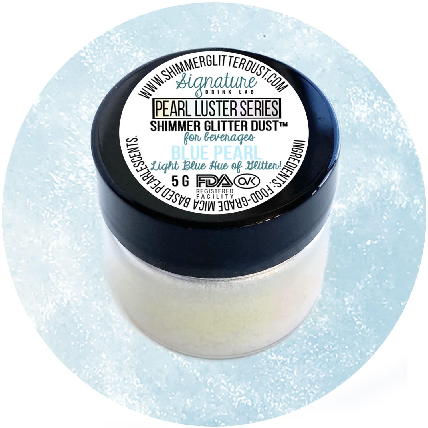 Signature Drink Lab Edible Glitter for Drinks • Shiny Glitter, Shimmer Beverage Dust for Cocktails, Beer, Wine and More - Pearl Series Blue - 5 Gram Pot with Spout