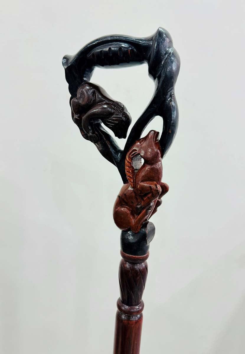 Nautical Replica Hub Antelopes and Beer Head Wooden Walking Cane for Men and Women, Handmade, Support up to 500 lbs Canes for Seniors,Ergonomic, Natural Solid Wood High-end Derby Cane Suitable for Gift Giving (36 INCH)