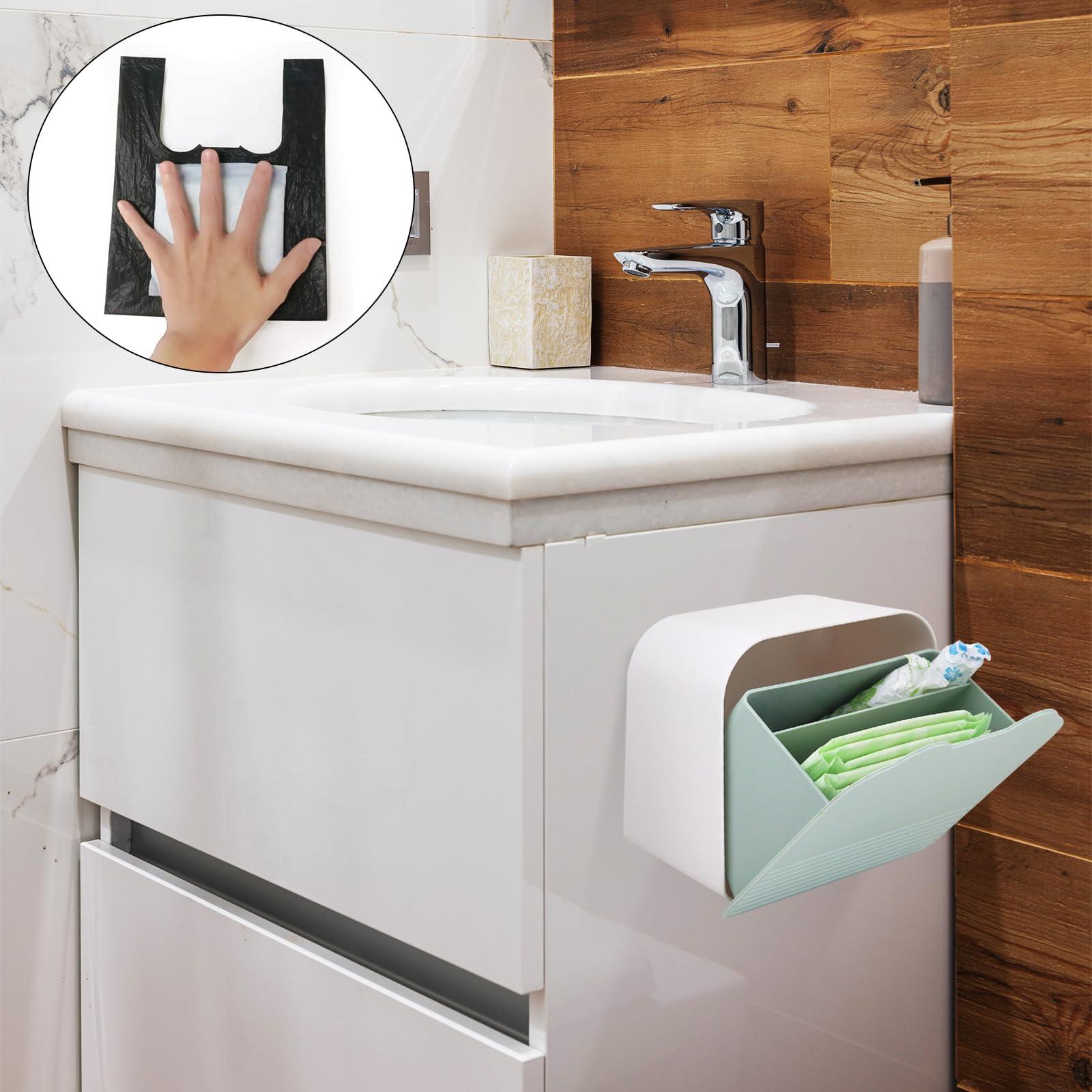 Xuezoioy Pad and Tampon Organizer for Bathroom,Plastic Green Sanitary Napkin Storage Container 6x6x3.5 inches Sanitary Pad Holder for Women Bathroom,Feminine Products Organizer(with 100pcs Sanitary Trash Bags)