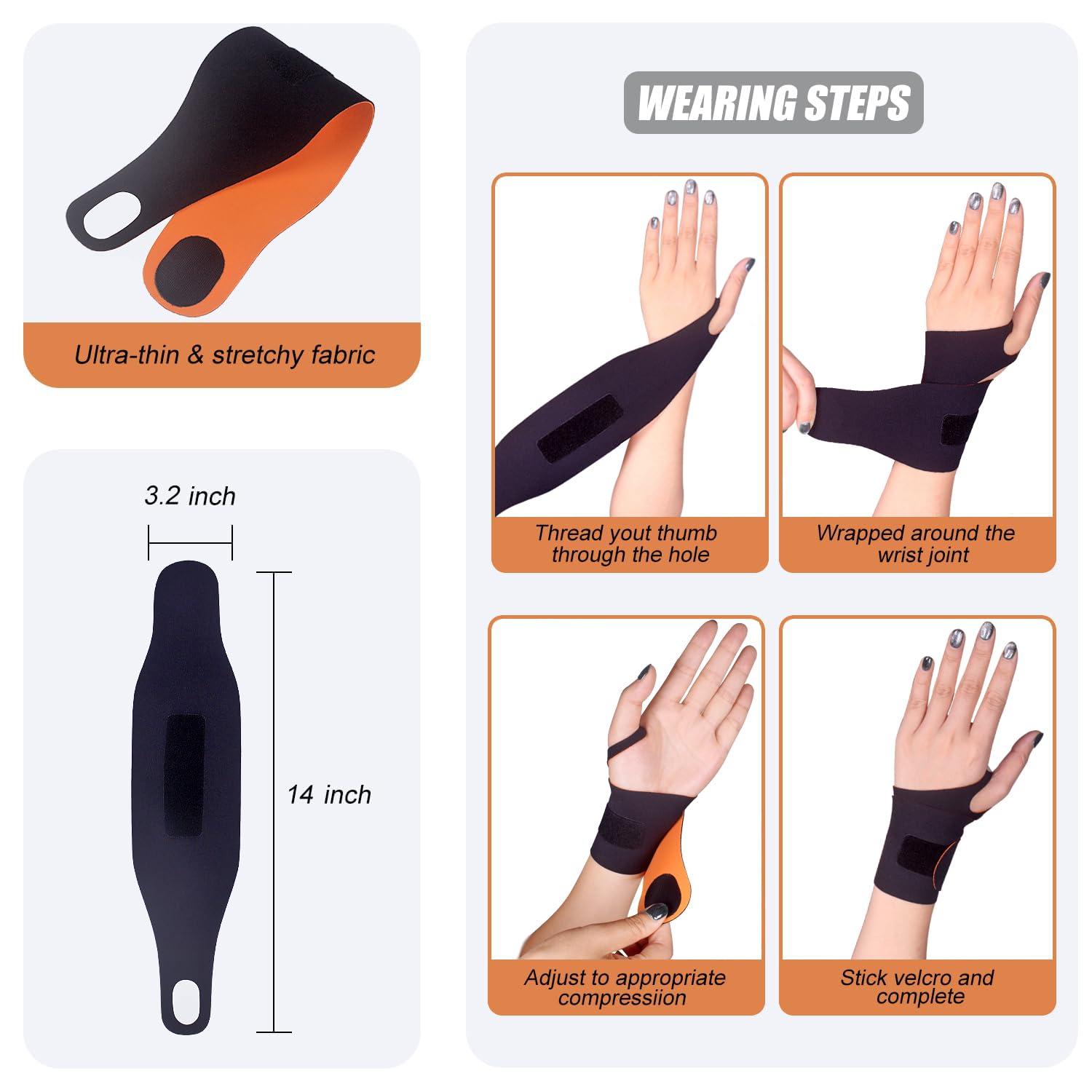 YUNYILAN Ultra-Thin Wrist Brace Support for Carpal Tunnel, Pain Relief, Arthritis, Tendonitis, Elastic Wrist Wraps Right and Left Hands - Compression and Support for Fitness Enthusiasts (Black orange)