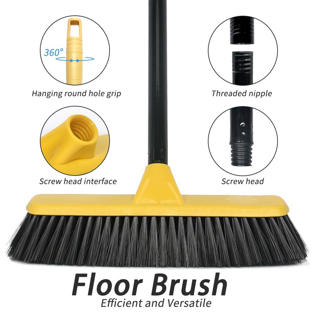 LandHope Push Broom with Long Handle, Floor Brush 47.6 inch Soft Bristle Broom 12.2" Wide for Cleaning Bathroom Kitchen Patio Garage Deck Tile
