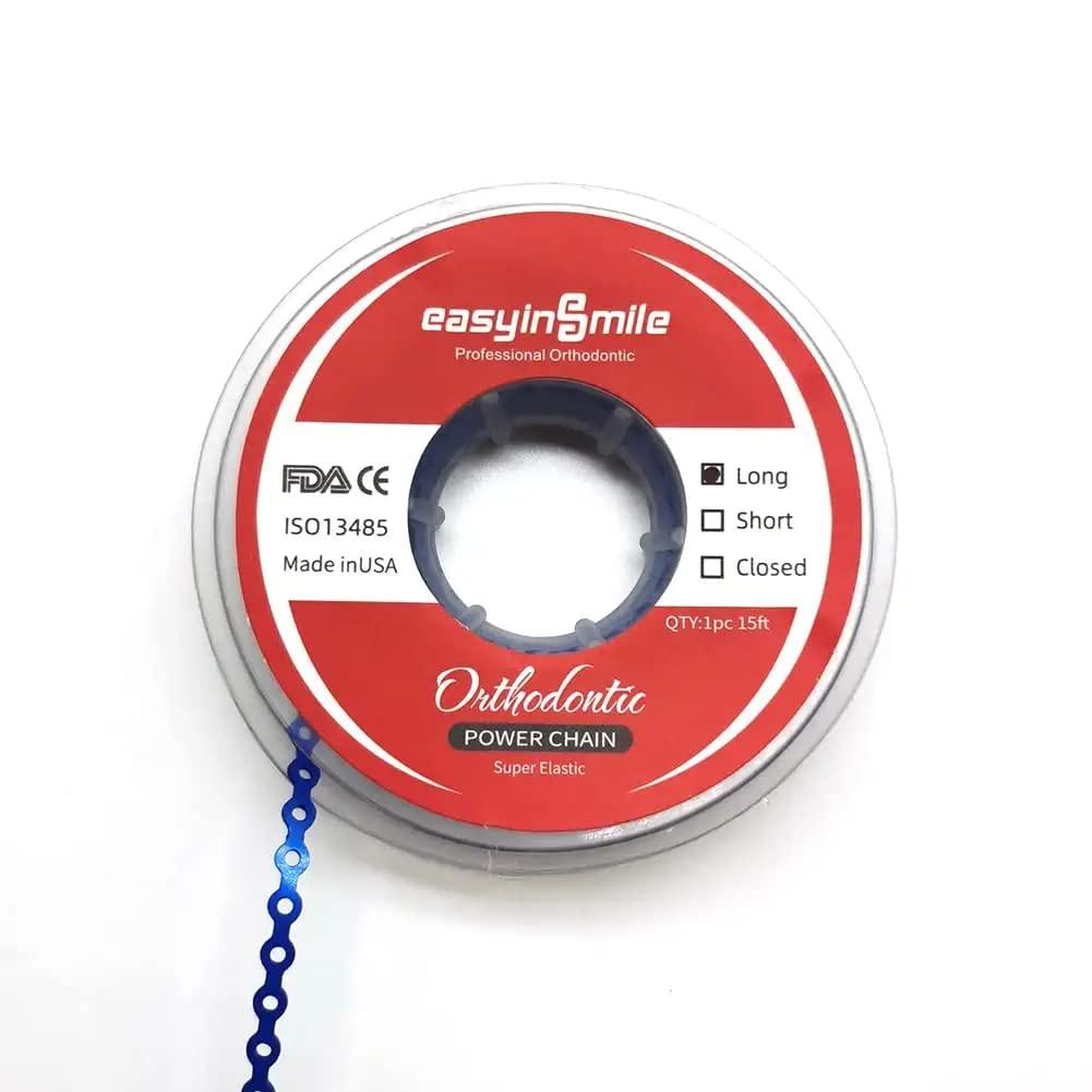 Easyinsmile Dental Orthodontic Elastic Rubber Power Chain Braces Bands Short/Long/Close for Teeth Braces (Closed Dark Blue)