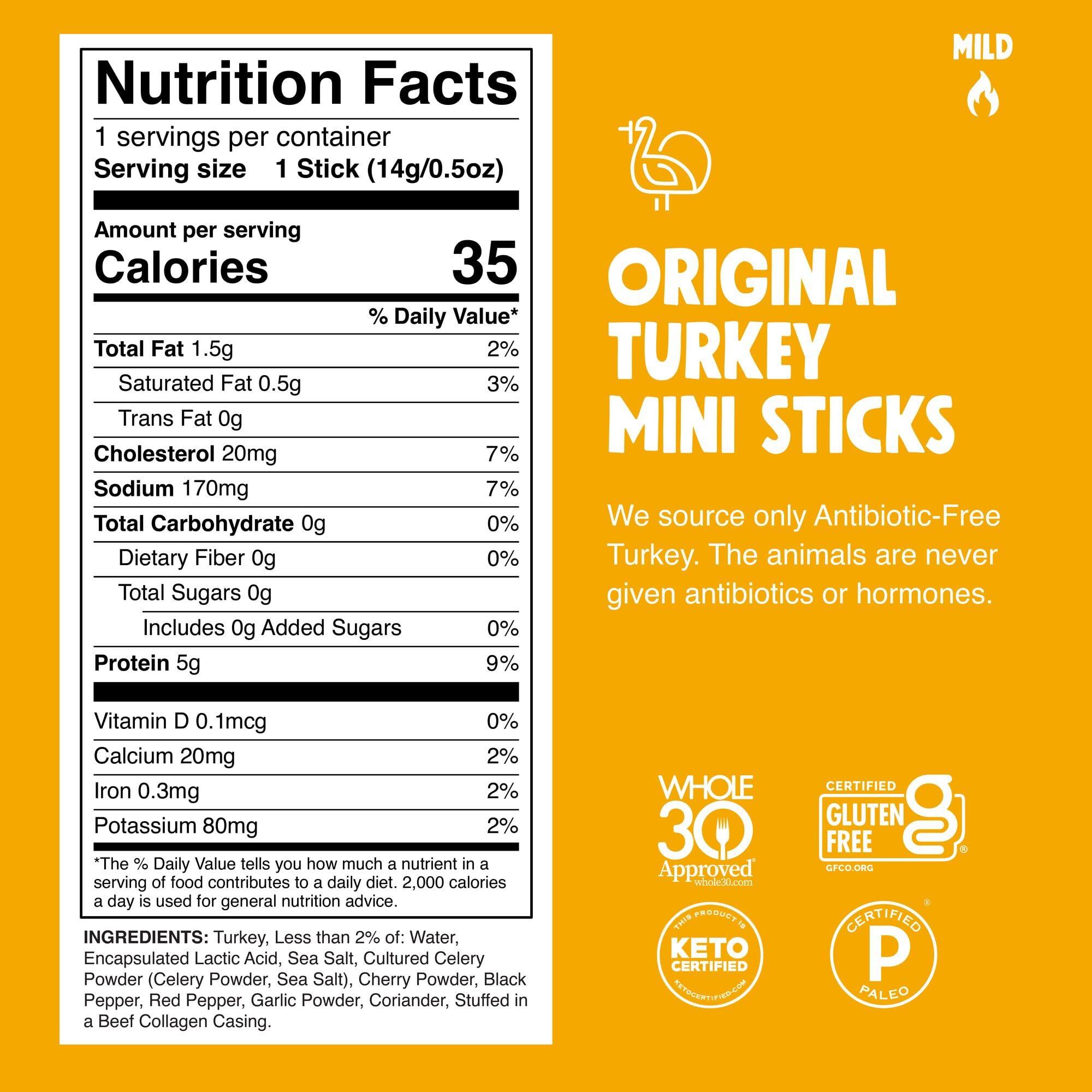 Chomps CHOMPS MINI Free Range Turkey Jerky Meat Snack Sticks, Original Turkey, 0.5 Ounce (Pack of 6)