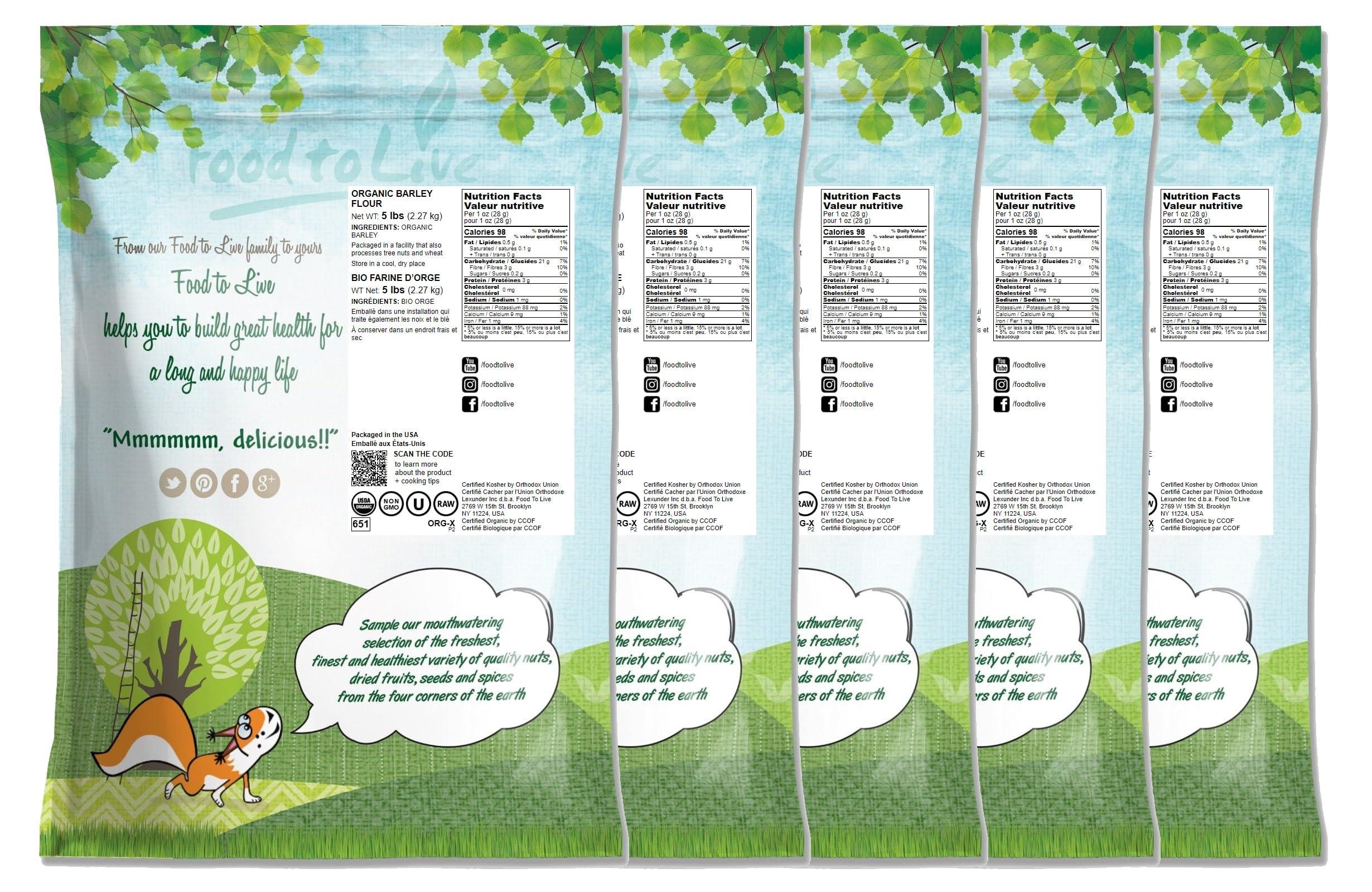 Food to Live Food to Live Organic Barley Flour, 25 Pounds Non-GMO, Stone Ground from Whole Hulled Barley, Fine, Kosher, Vegan, Bulk. Rich in Fiber. Perfect for Flour Blends. Great for Baking. Product of the USA.