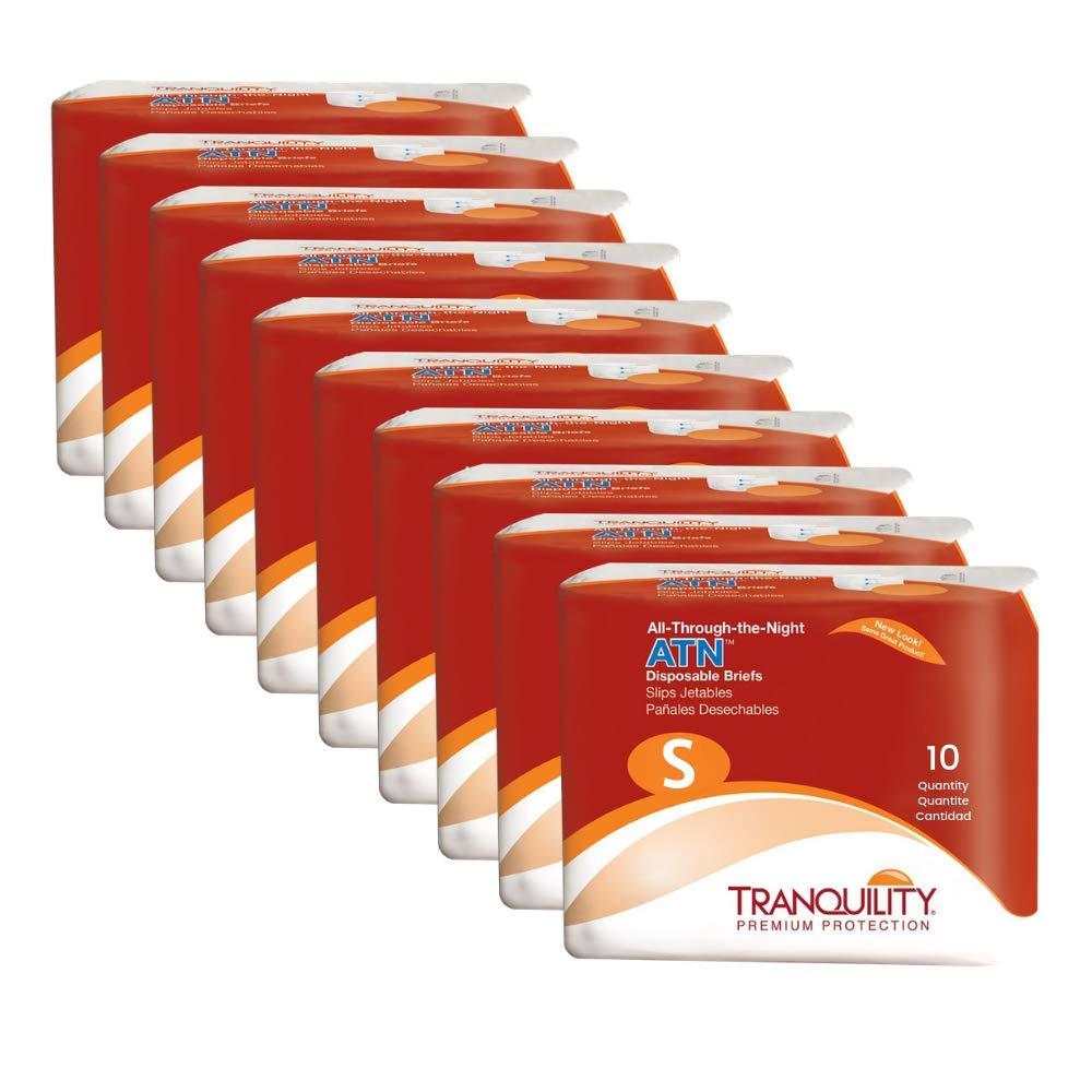 TRANQUILITY Tranquility ATN Adult Disposable Briefs, Refastenable Tabs with All-Through-The-Night Protection, S (24"-32") - 10ct (Case of 10)