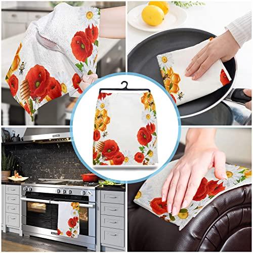 Smile Sunflower Smile Sunflower Kitchen Towels Microfiber Cleaning Cloths, Farm Bees Honeycomb Flowers Border Soft Dish Towels for Kitchen, Pack of 3 Absorbent Dish Cloths Reusable Tea Towels,Bar Towels,18x28 Inch