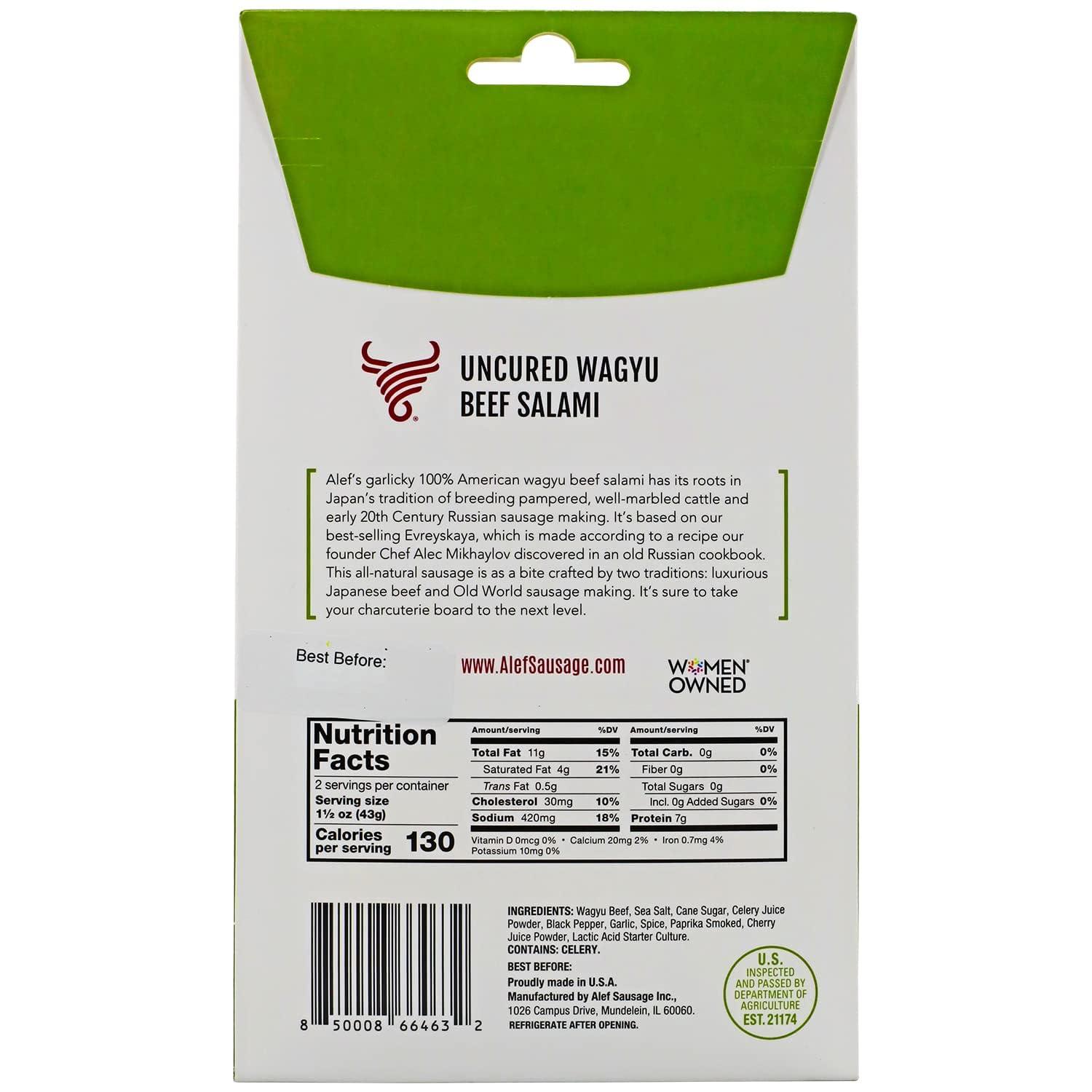 TEAMORE Sliced Uncured Mild Beef Salami WAGYU with Spices & Garlic Blend 3 oz | 85 g | Pack of 3