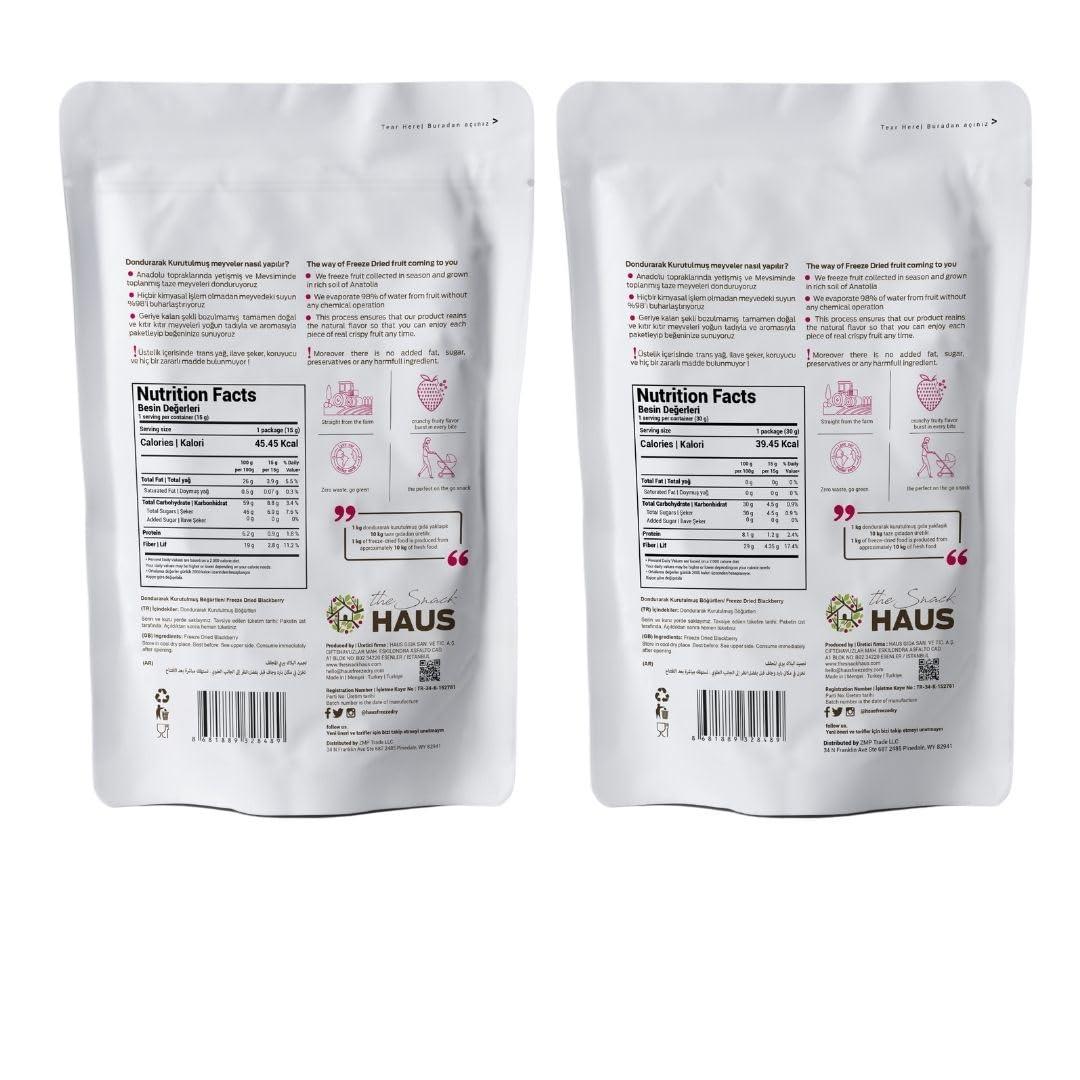 The Snack Haus The Snack Haus 2 Packs of Freeze-Dried Blackberries 0.88 Oz & 2 Packs of Freeze-Dried Raspberries 1.06 Oz| All-Natural, No Preservatives | Nutrient-Rich, High Fiber Snack | Perfect for Yogurt, Granola, or On-The-Go! (3.88 Oz/Case)