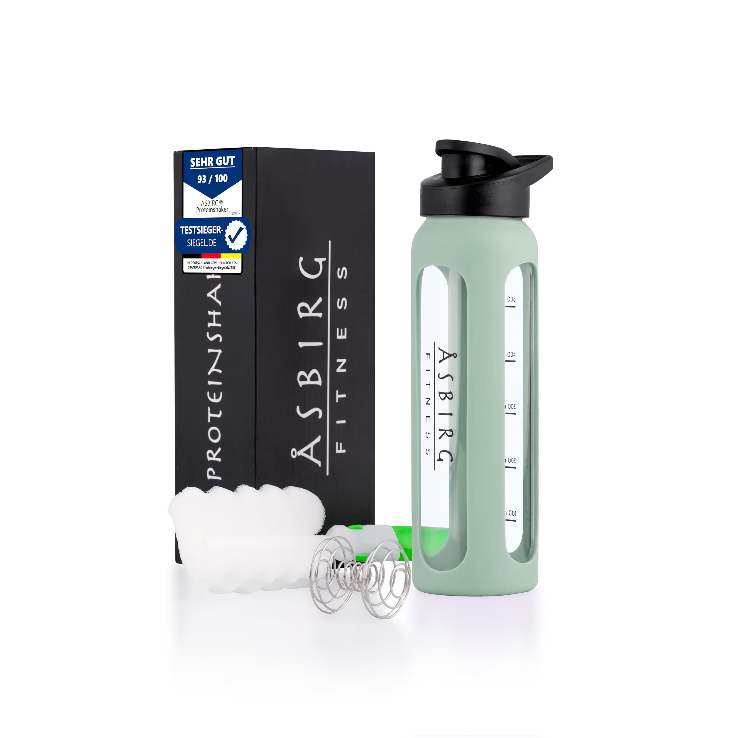 Asbirg Asbirg Fitness | Protein Shaker Made of Glass | Protein Shaker | Drinking Bottle | with Spiral Ball | Black (pastel green)