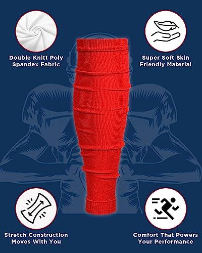 Exxact Sports Exxact Sports Leg Sleeves for Men Football Calf Compression Sleeve, Calf Sleeves for Men & Boys, Football Leg Sleeve (1 Pair) (Adult, Red)