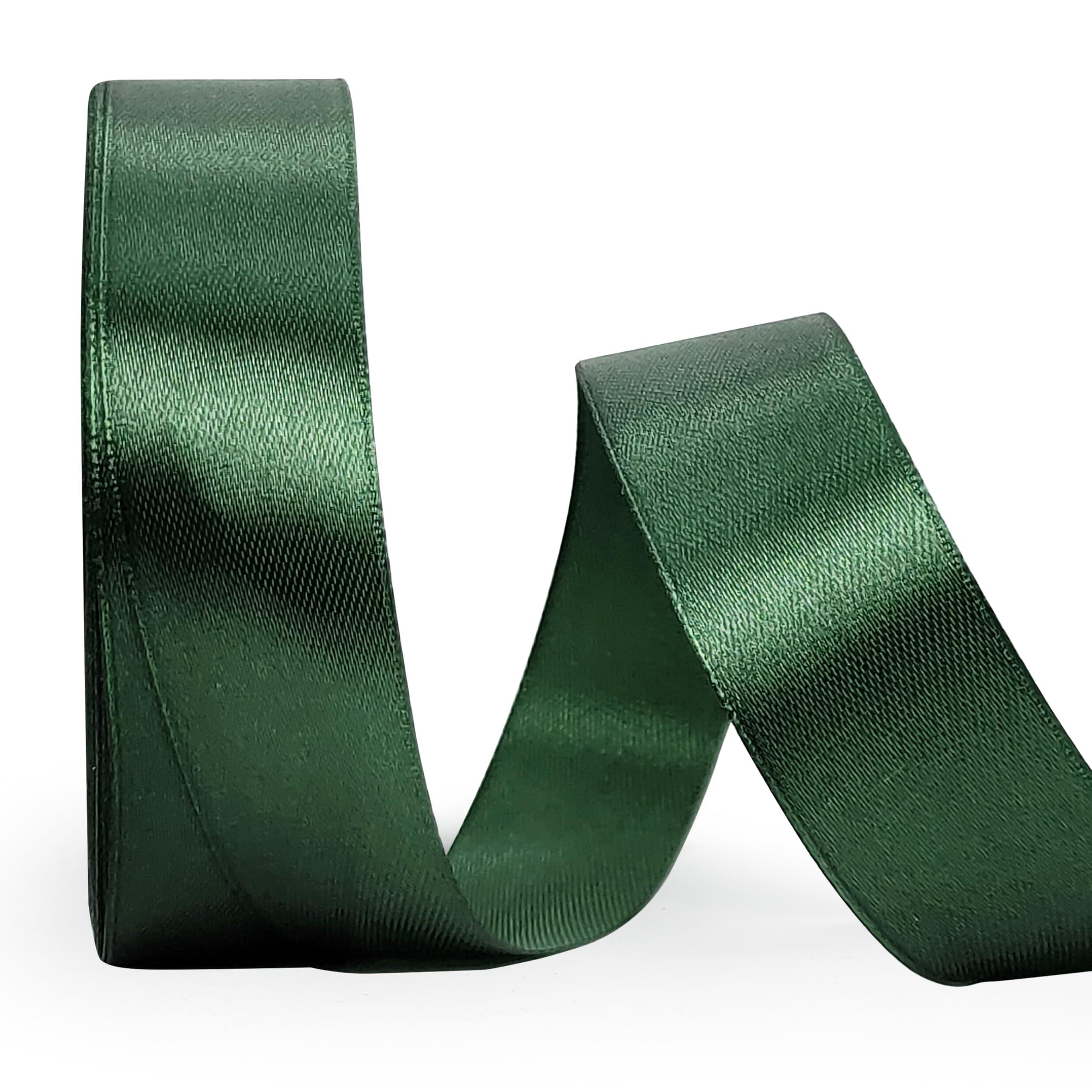 SDZMDL Dark Green Ribbon 1 Inch, 25 Yards/roll Solid Satin Ribbon for Gift Wrapping, Bow & Eternal Flower Making, Floral Bouquets, Party Decoration.