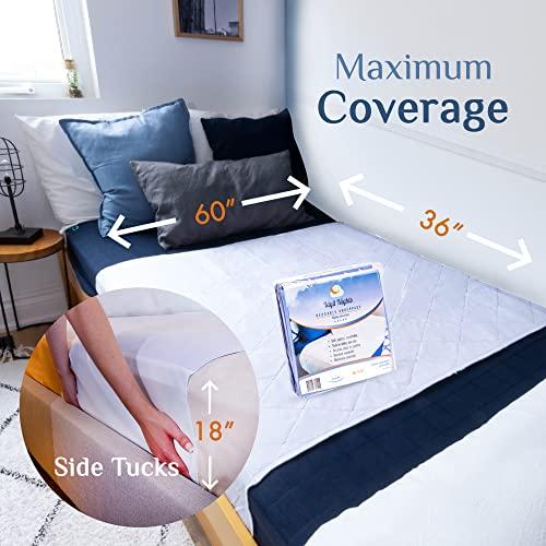 Idyll Nights Washable Incontinence Bed Pad - Waterproof with Tuck-in-Sides Leakage & Sweat Mattress Protector - Reusable Full/Queen 36x60 inch Bed Pad for Kids Adults and Pets